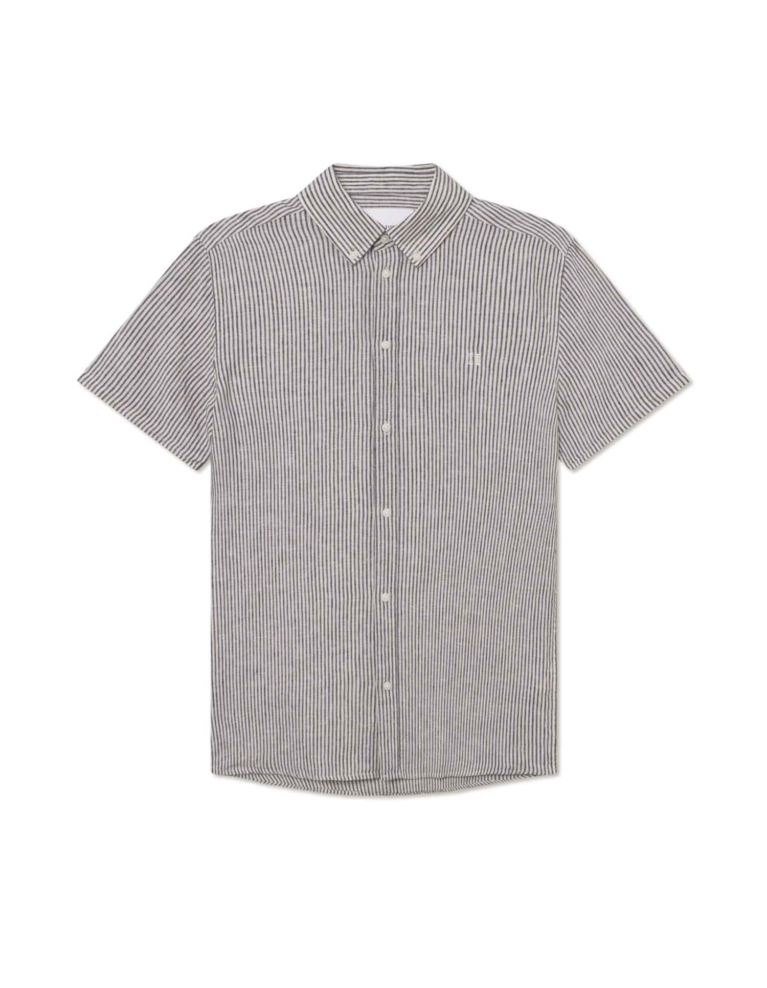 Konrad Stripe Linen SS Shirt Black