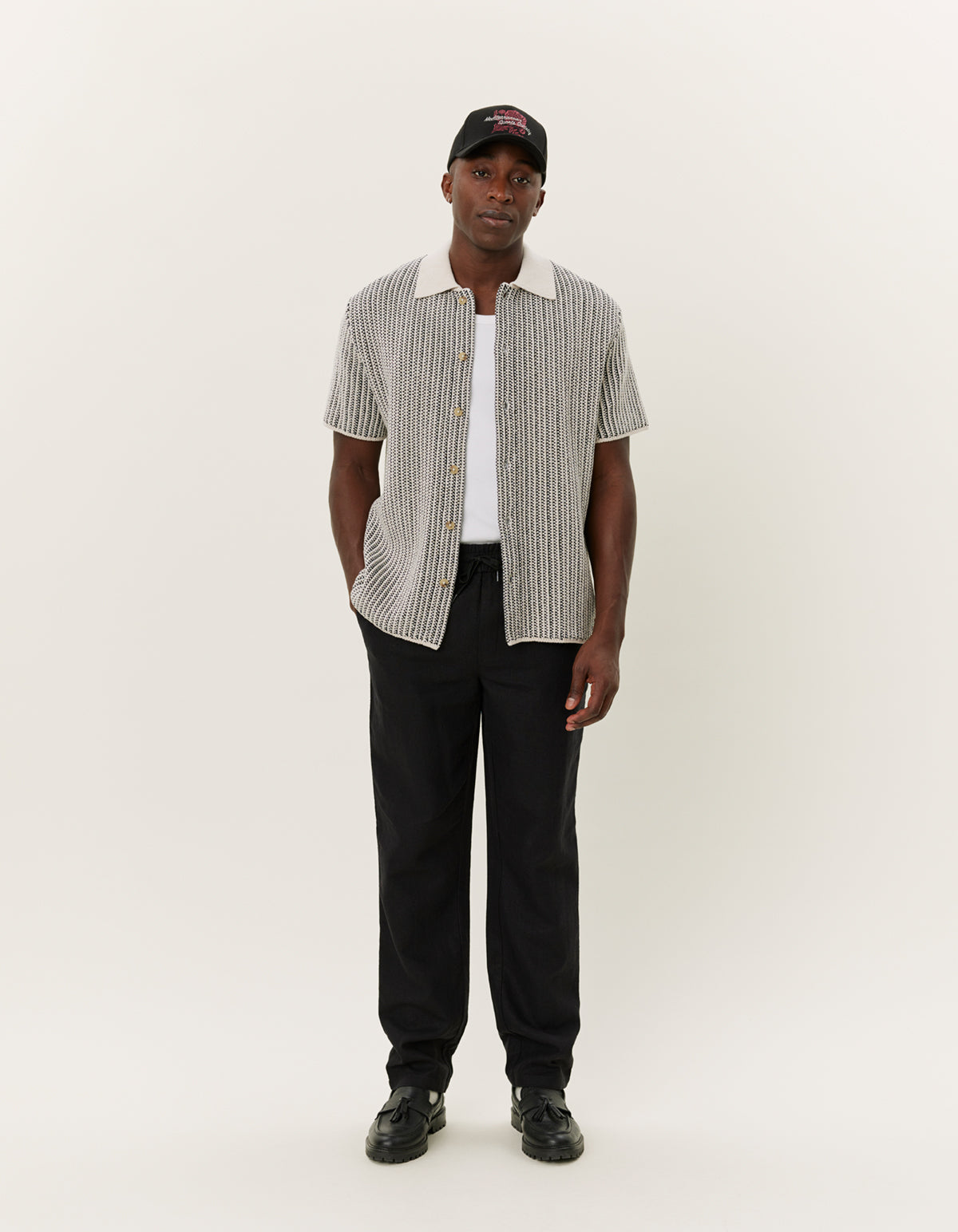 Easton Knitted SS Shirt Ivory/Black