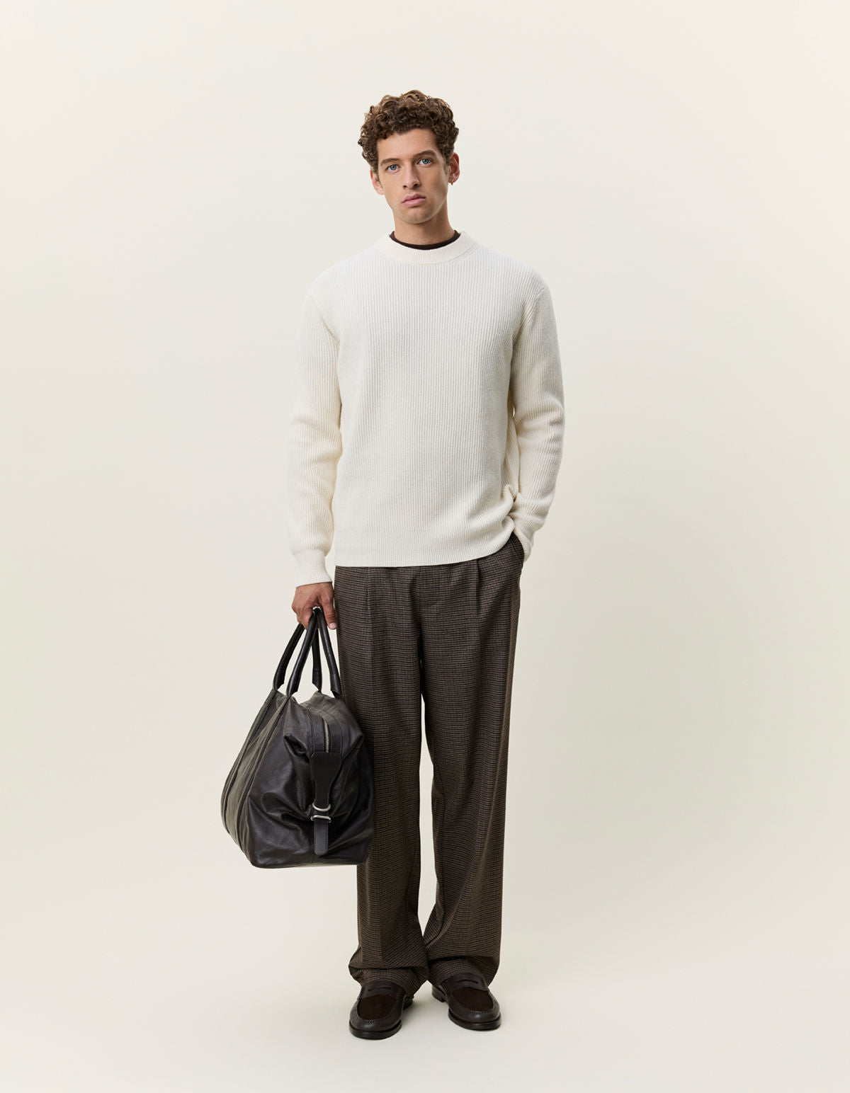 Wool Rib Roundneck Knit Ivory Melange
