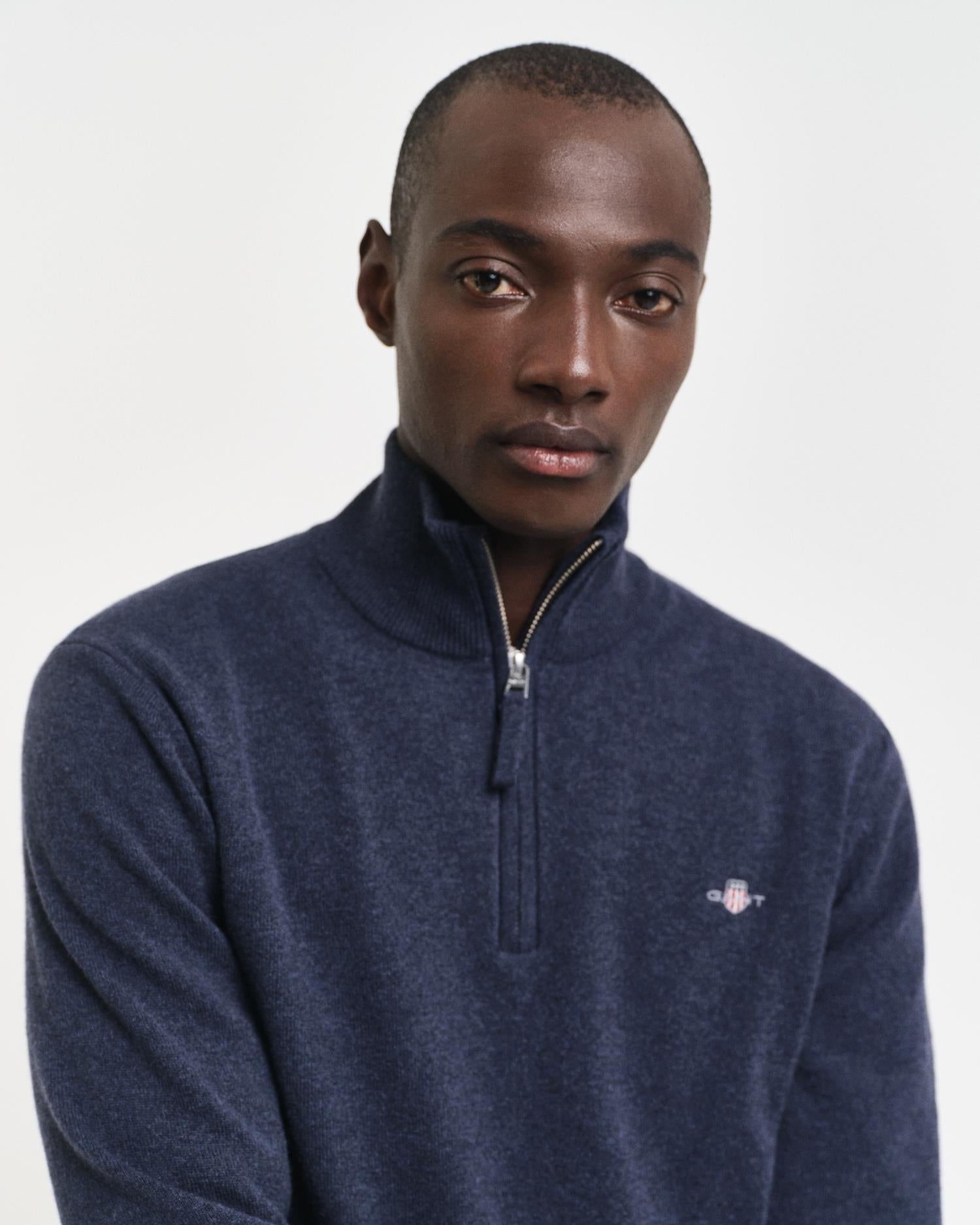 Lammeullsgenser Med Half-Zip Dark Navy Melange