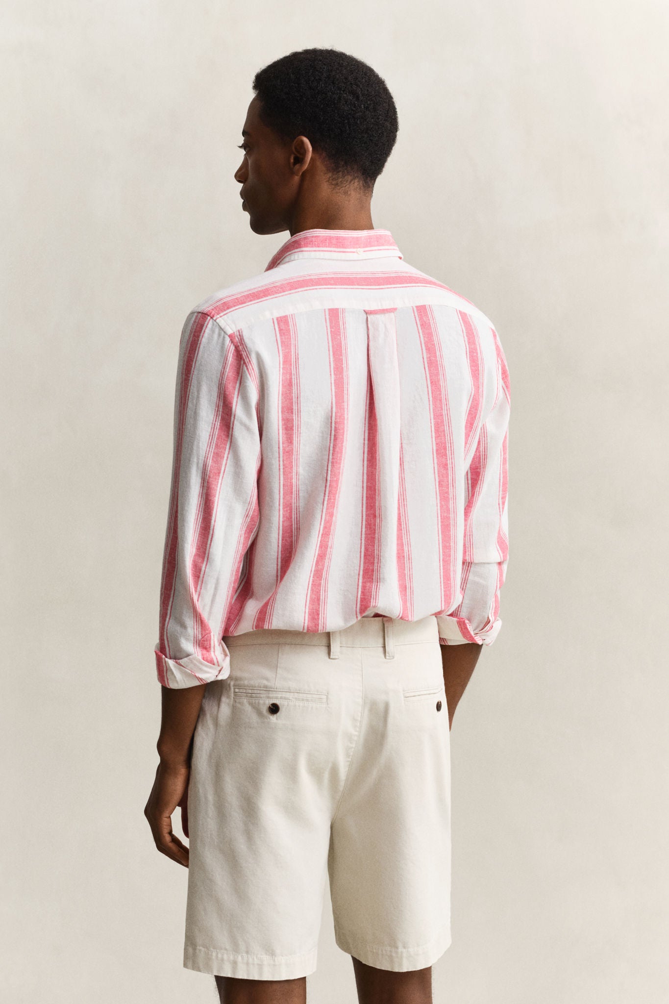 Reg Cotton Linen Stripe Shirt Rose Red