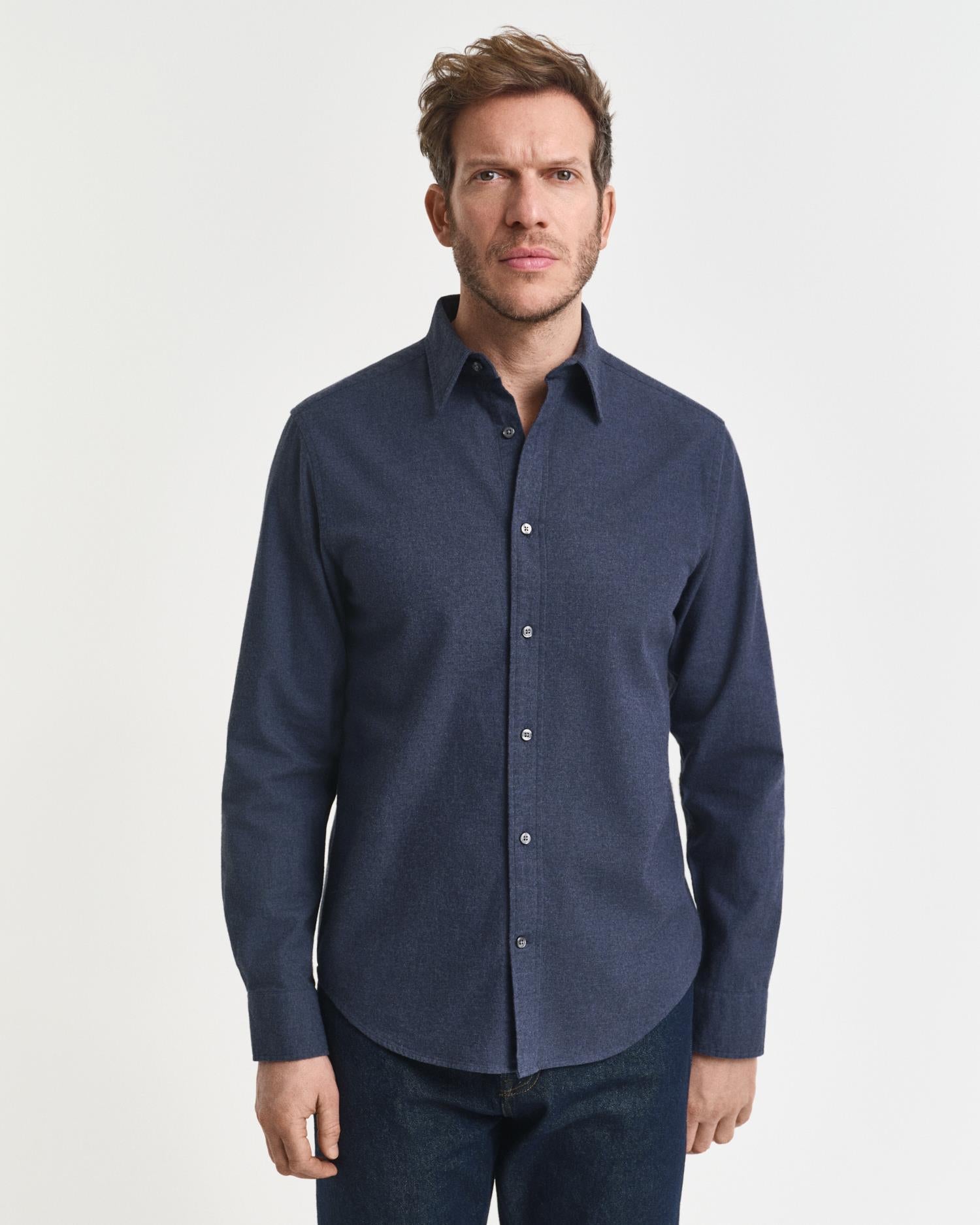 Reg Flannel Melange Shirt Dark Indigo Melange