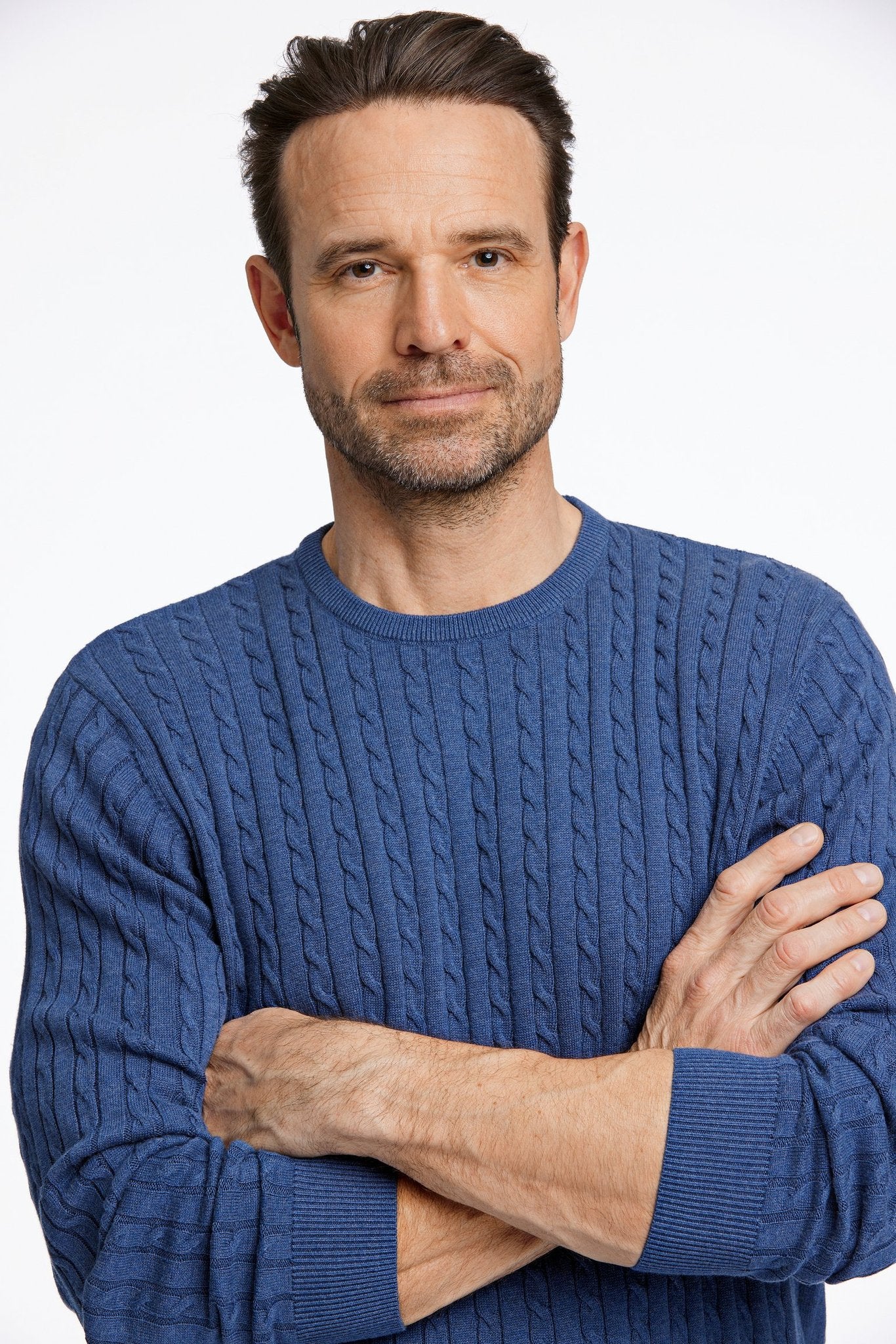 O-neck cable knit Blue Sky Mel