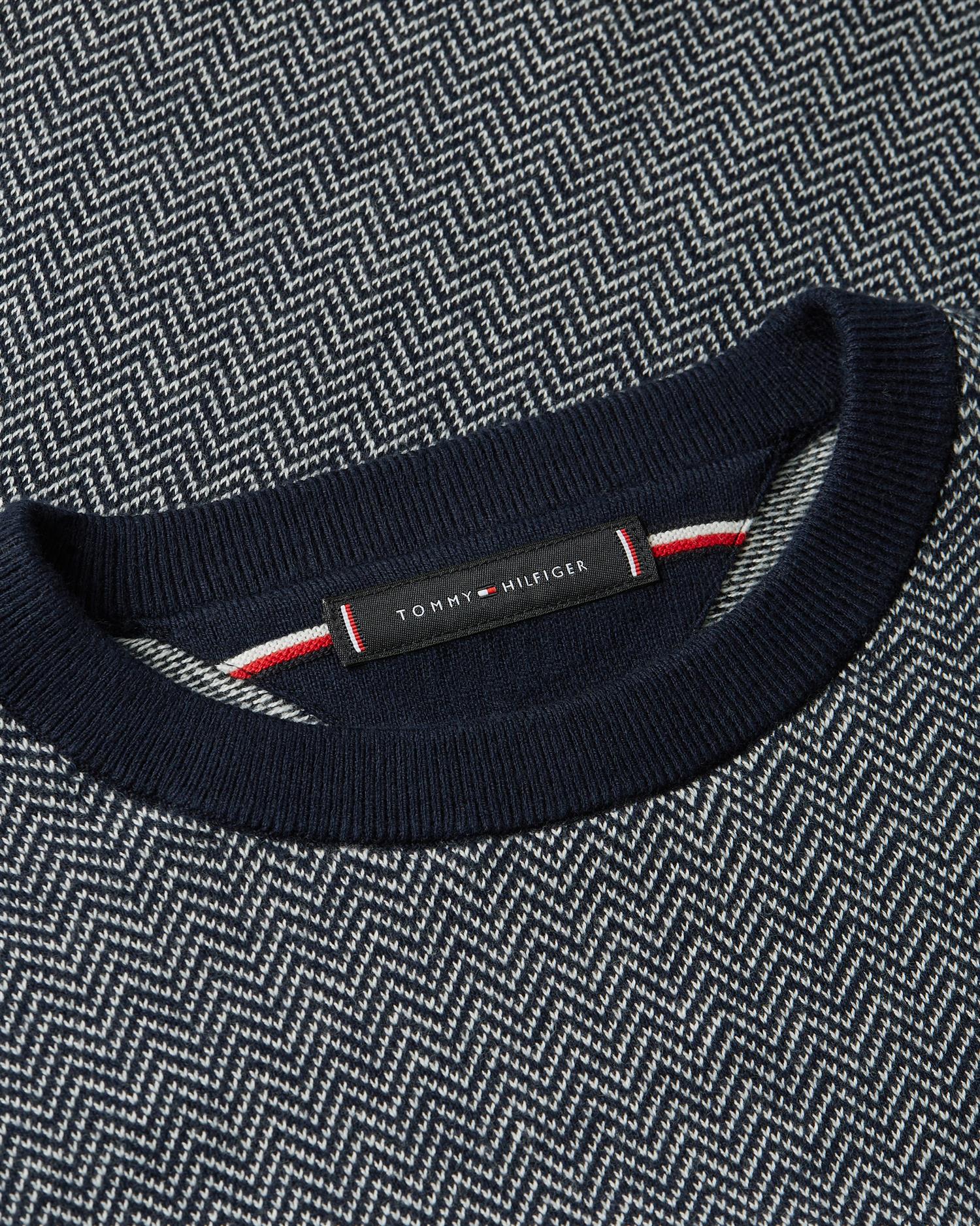 Pima Ctn Cash Herringbone Crew Desert Sky/Ivory Petal