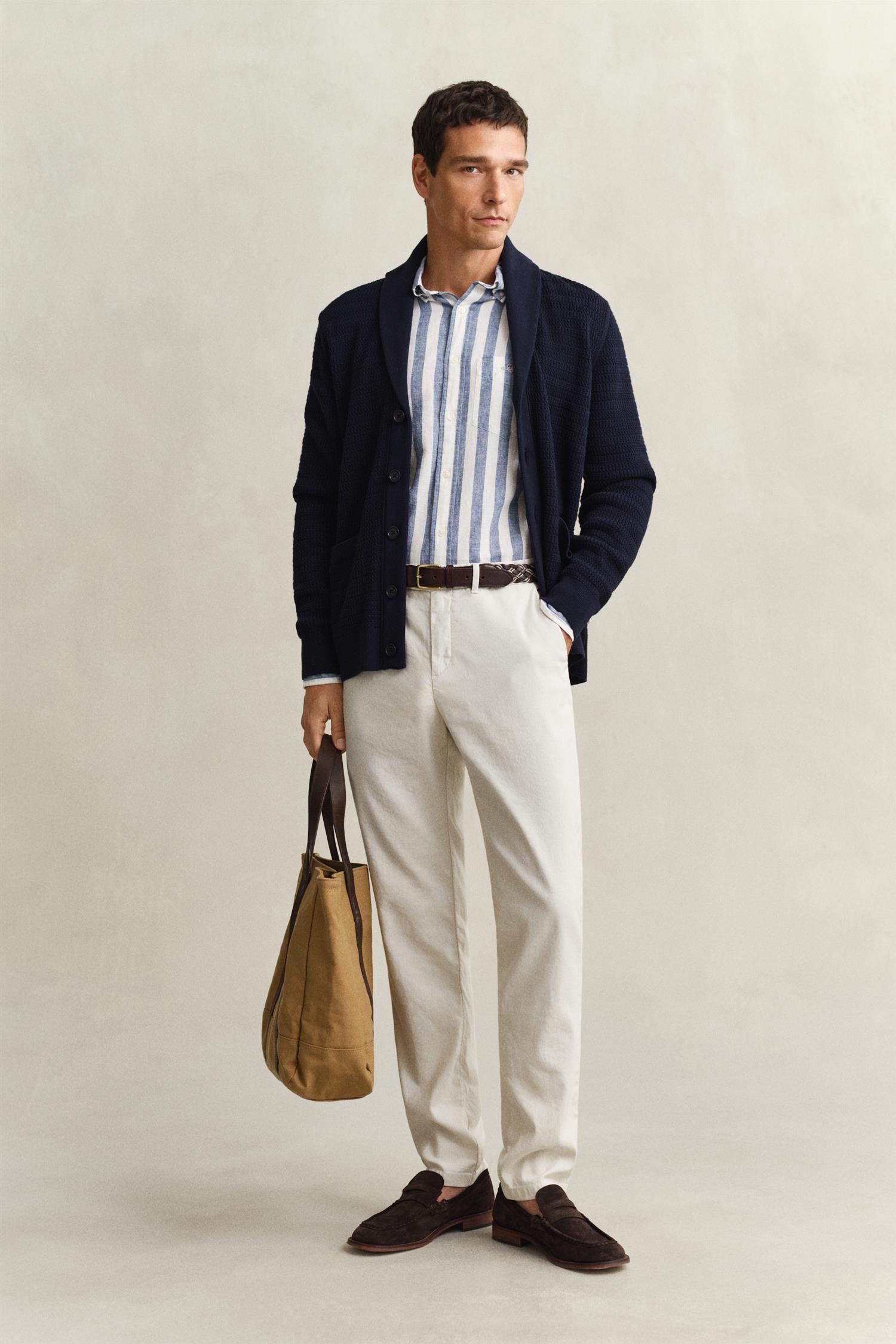 Mini Cable Shawl Collar Cardigan Evening Blue