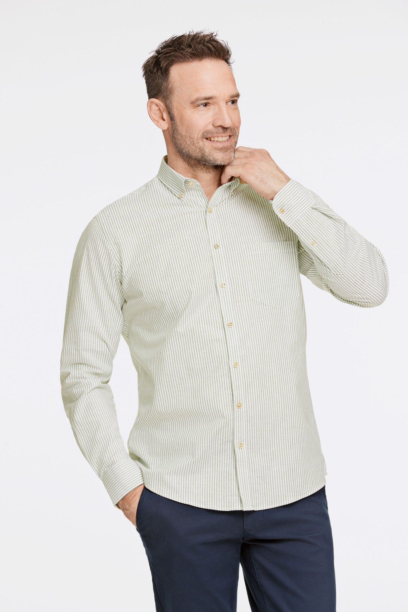 Striped superflex oxford L/S Lt Army