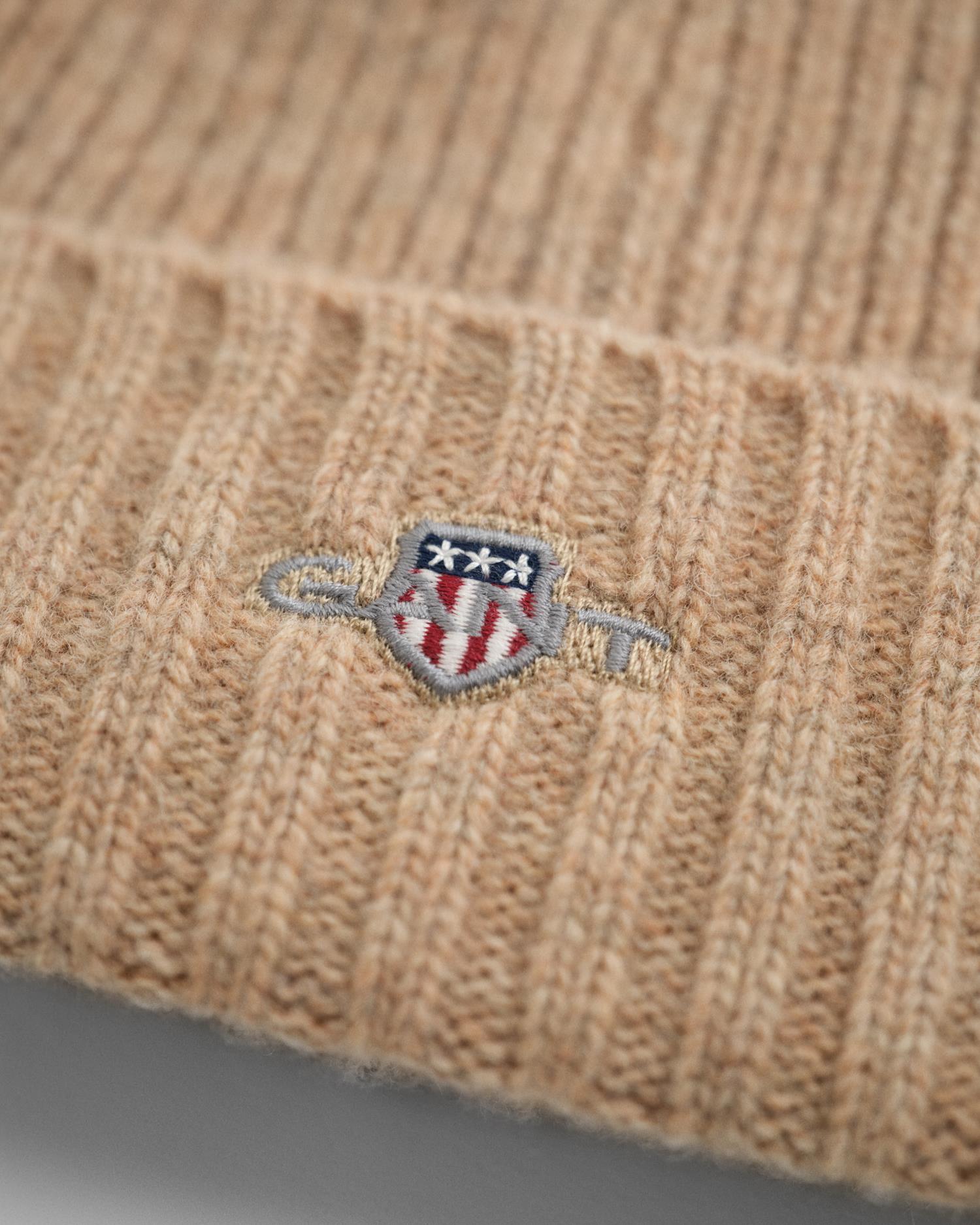 Unisex. Shield Wool Beanie Khaki Melange