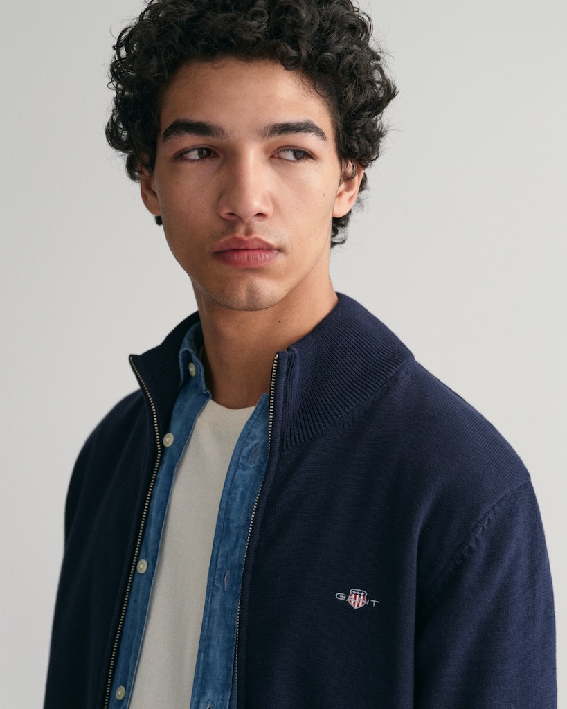 CASUAL COTTON ZIP CARDIGAN Evening Blue