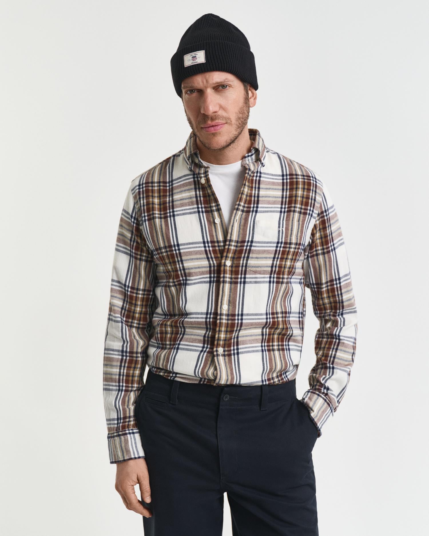 Reg Windblown Flannel Check Shirt Cream
