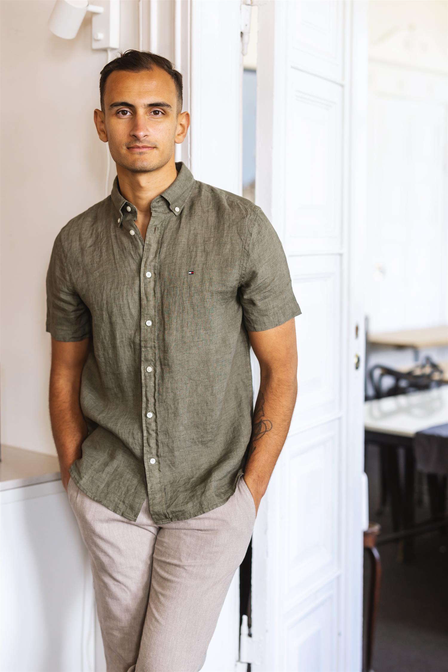 PIGMENT DYED LINEN RF SHIRT S/S Battle Green