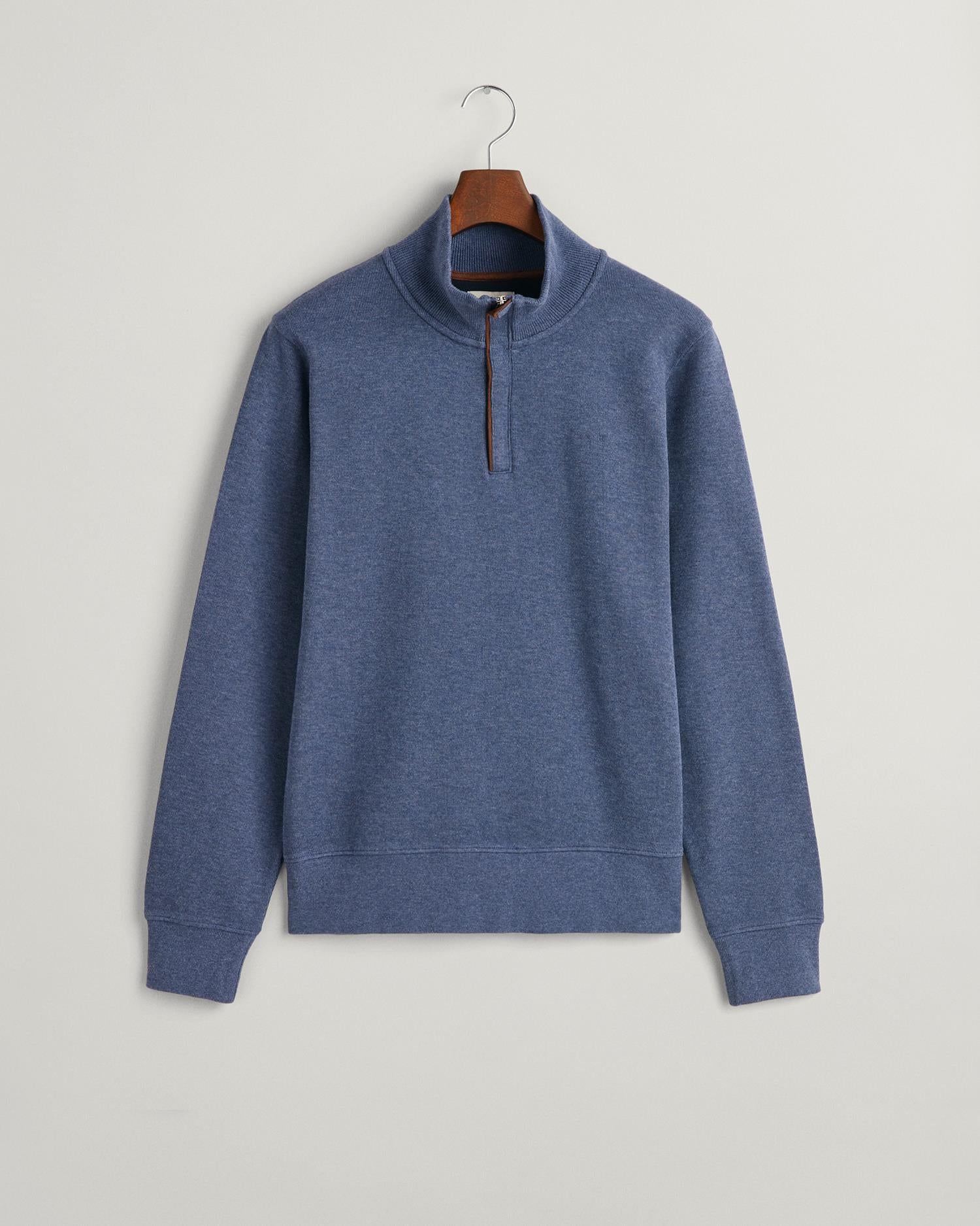College Sweater With Half-Zip Dk Jeansblue Melange