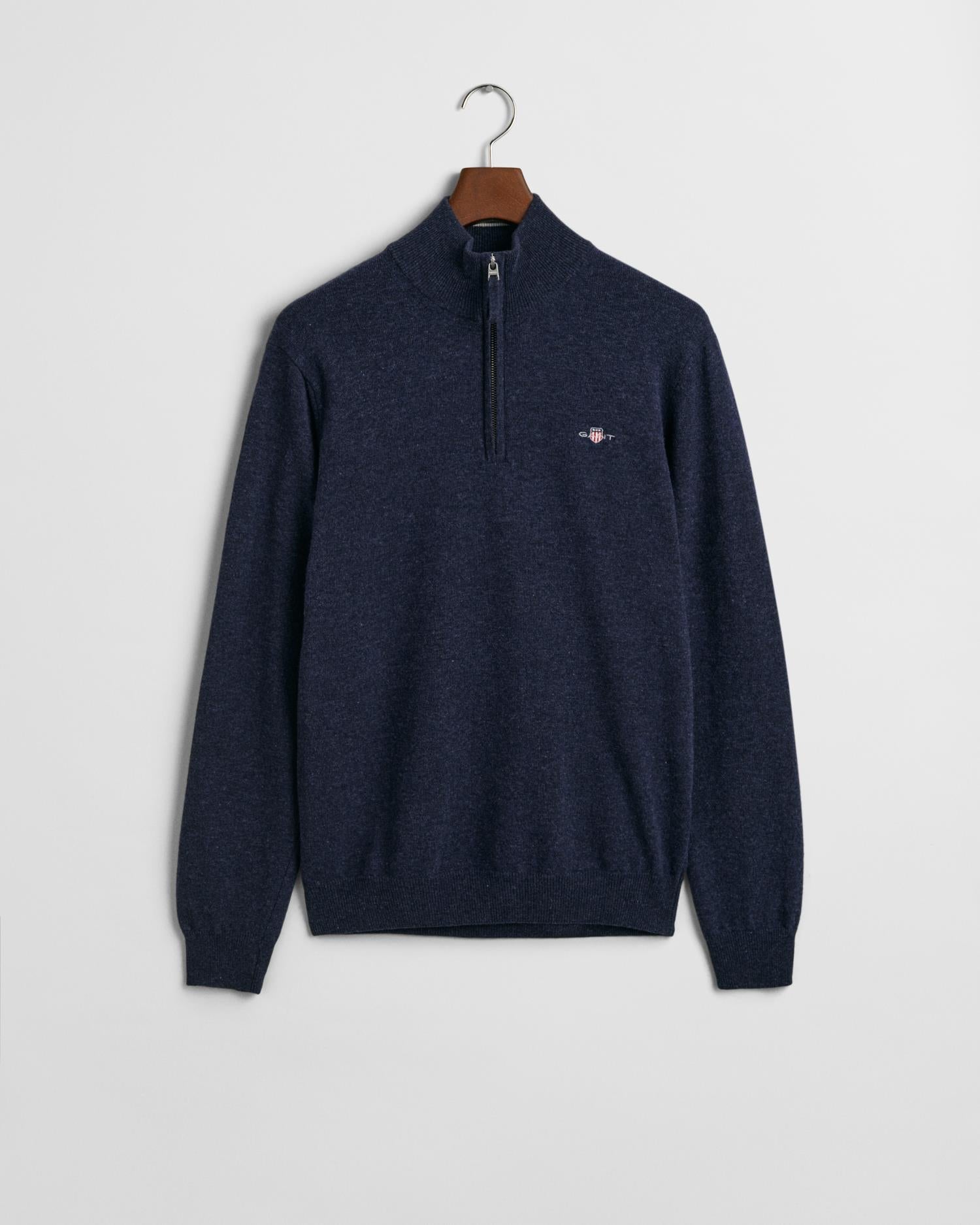Lambswool Sweater With Half-Zip Dark Navy Melange