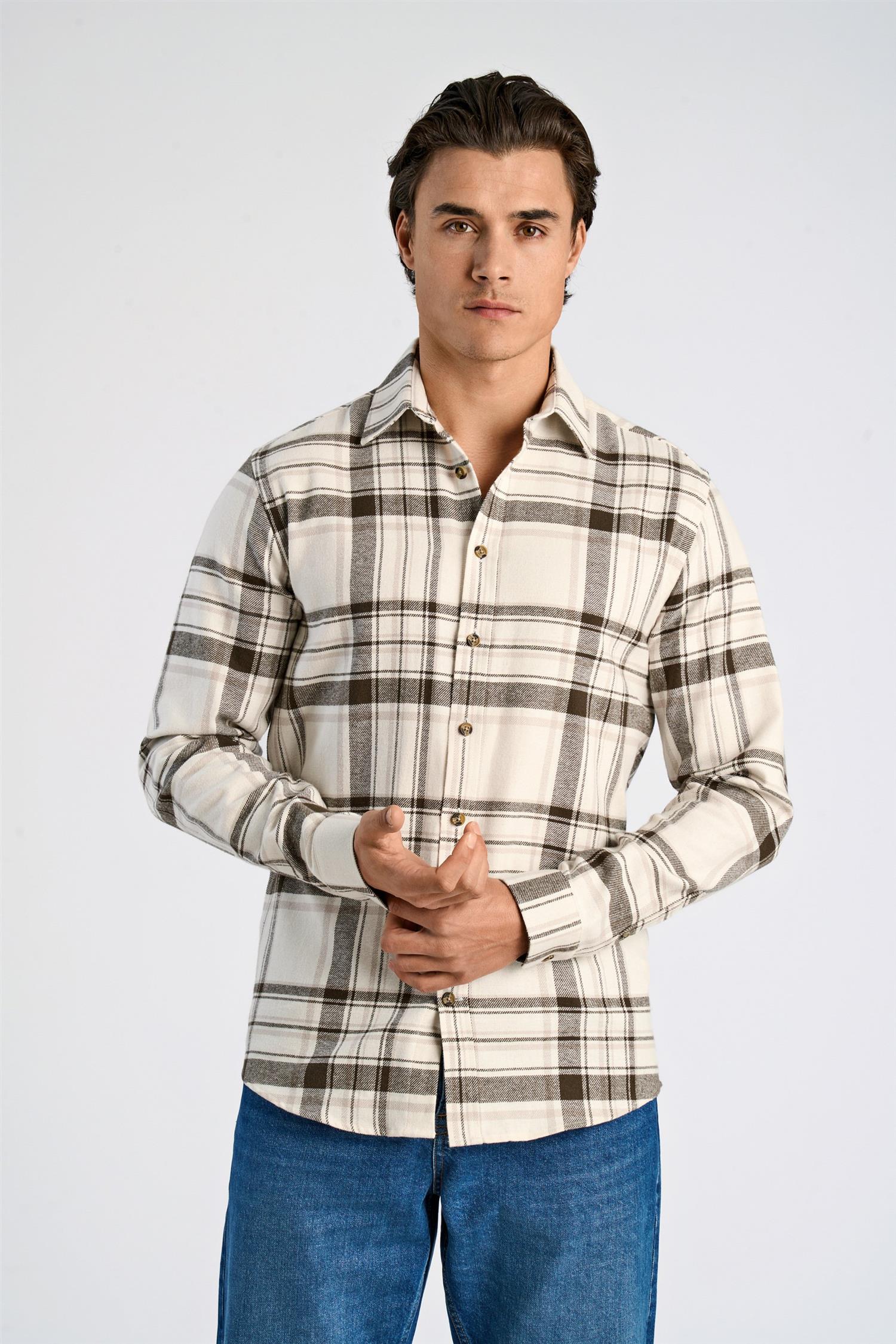 Heavy checked twill shirt L/S Off White