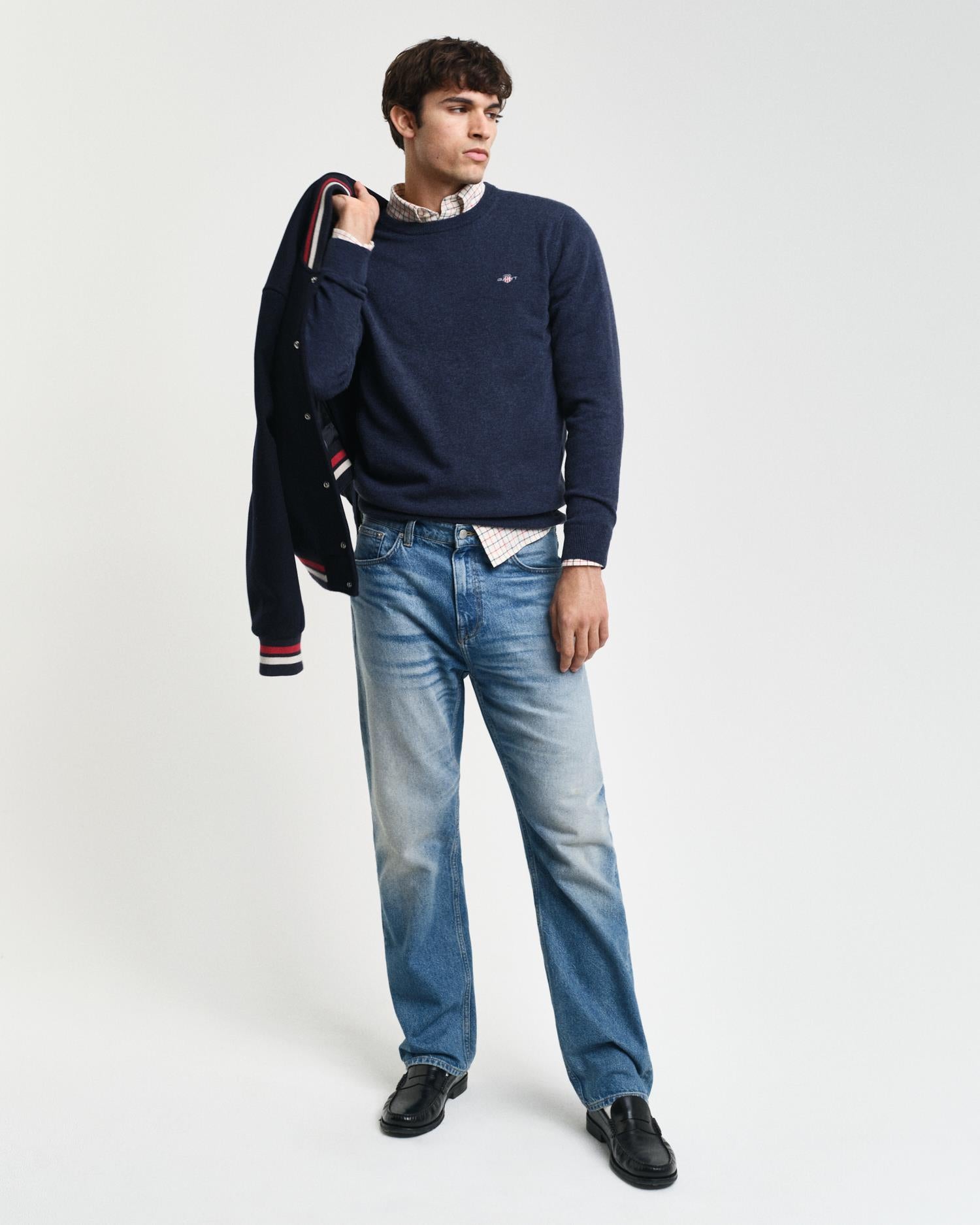 Superfine Lambswool C-Neck Dark Navy Melange