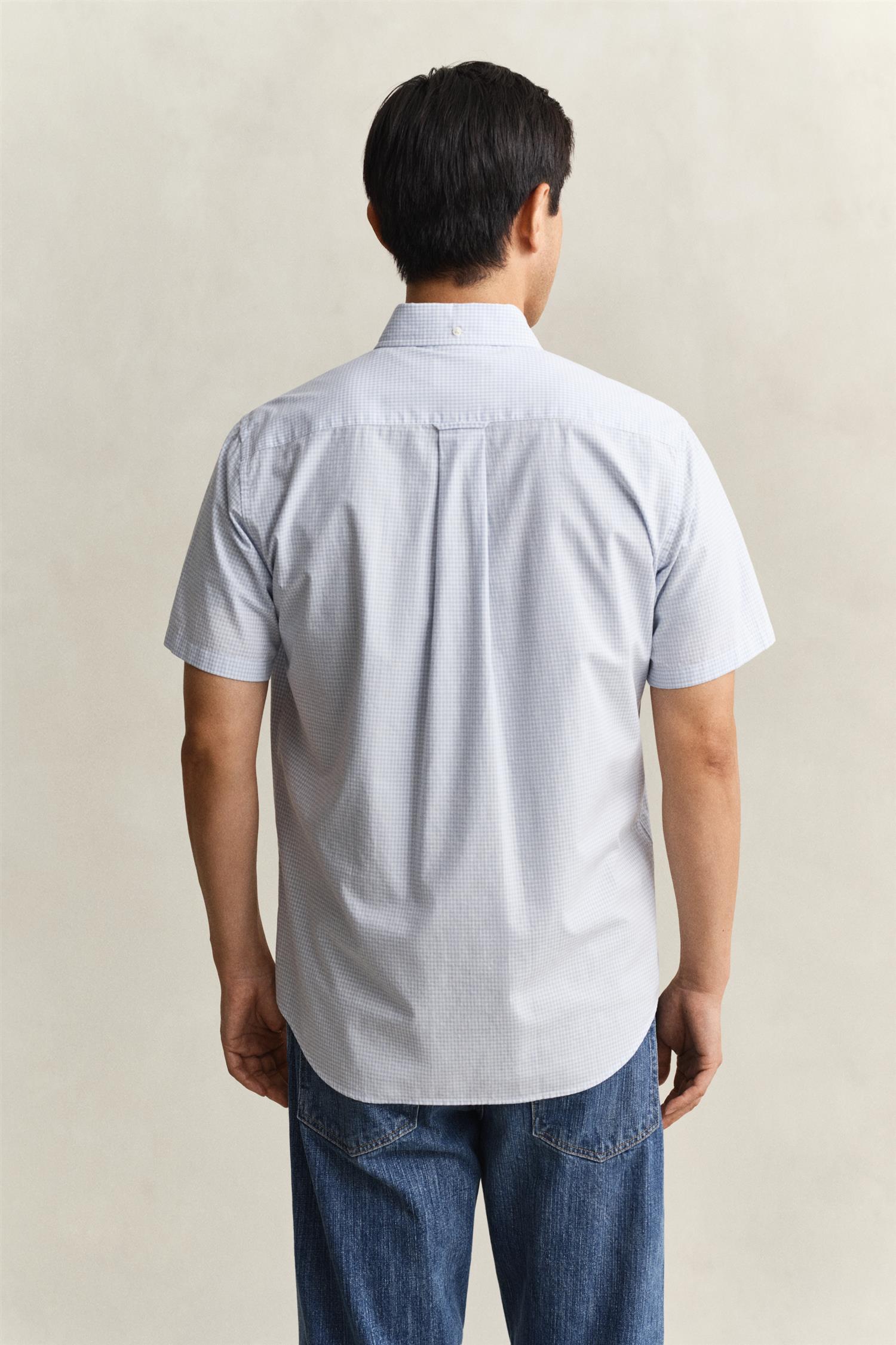Reg Classic Poplin Gingh Ss Shirt Light Blue