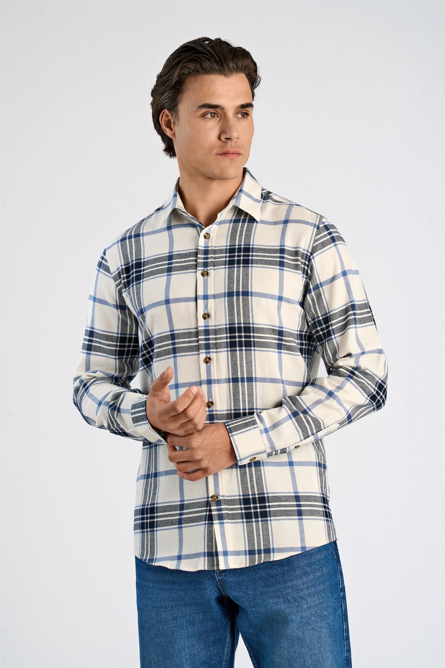 Checked twill shirt L/S Off White