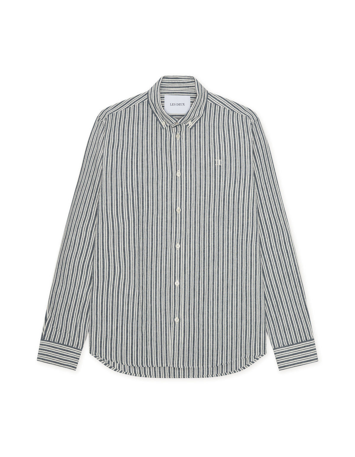 Stripe Cotton-Linen Shirt Dark Denim Blue