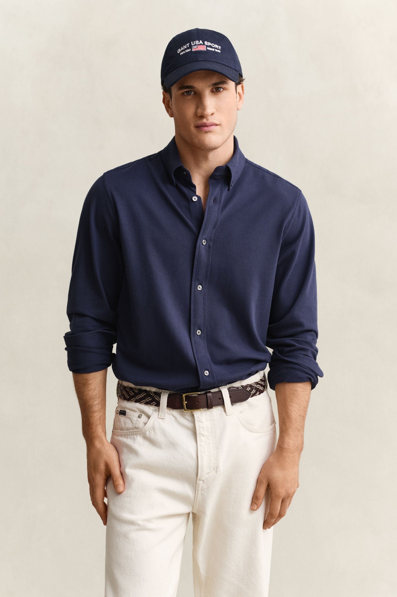 Reg Jersey Pique Stretch Shirt Marine
