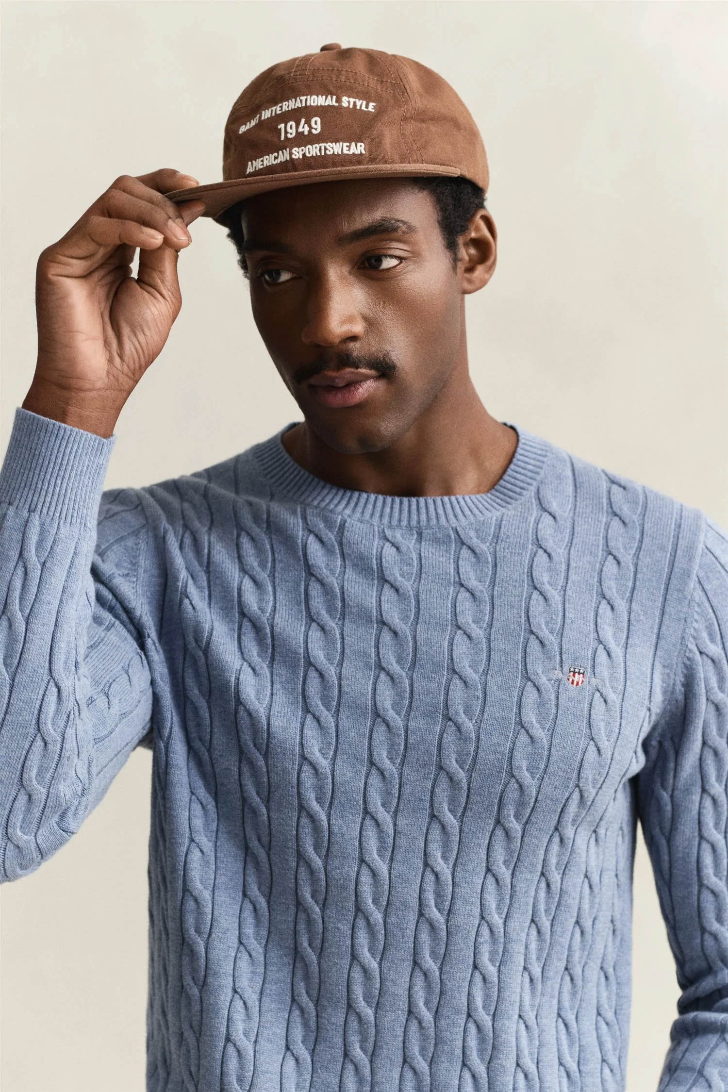 Cotton Cable C-Neck Faded Denim