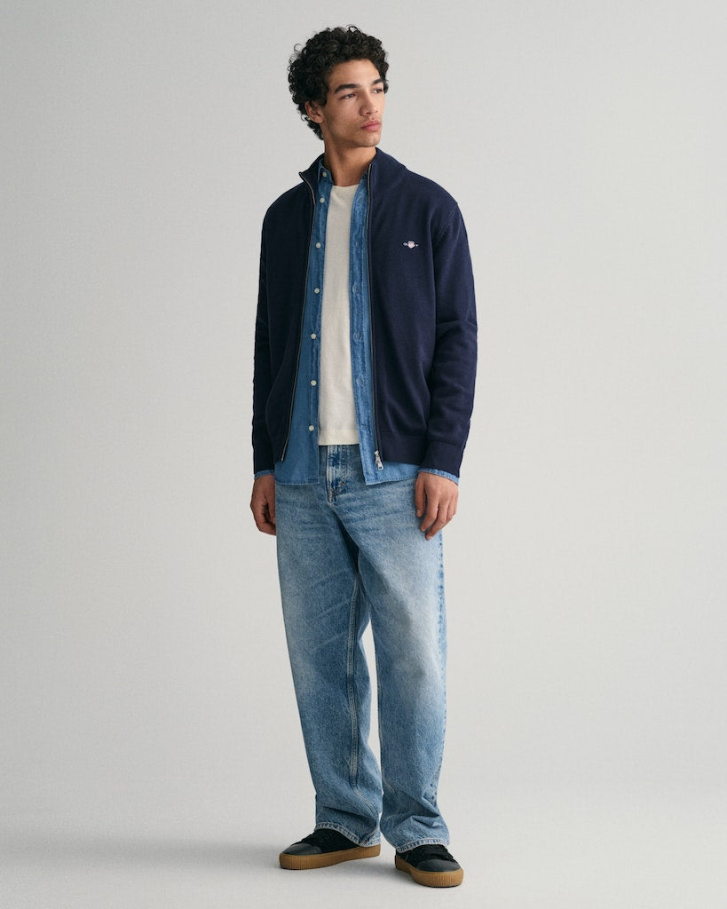 CASUAL COTTON ZIP CARDIGAN Evening Blue