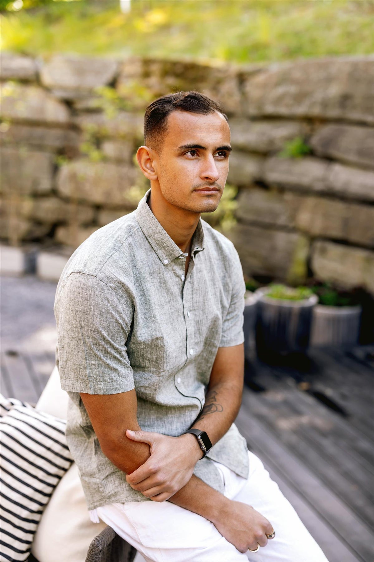Linen/cotton shirt S/S Army