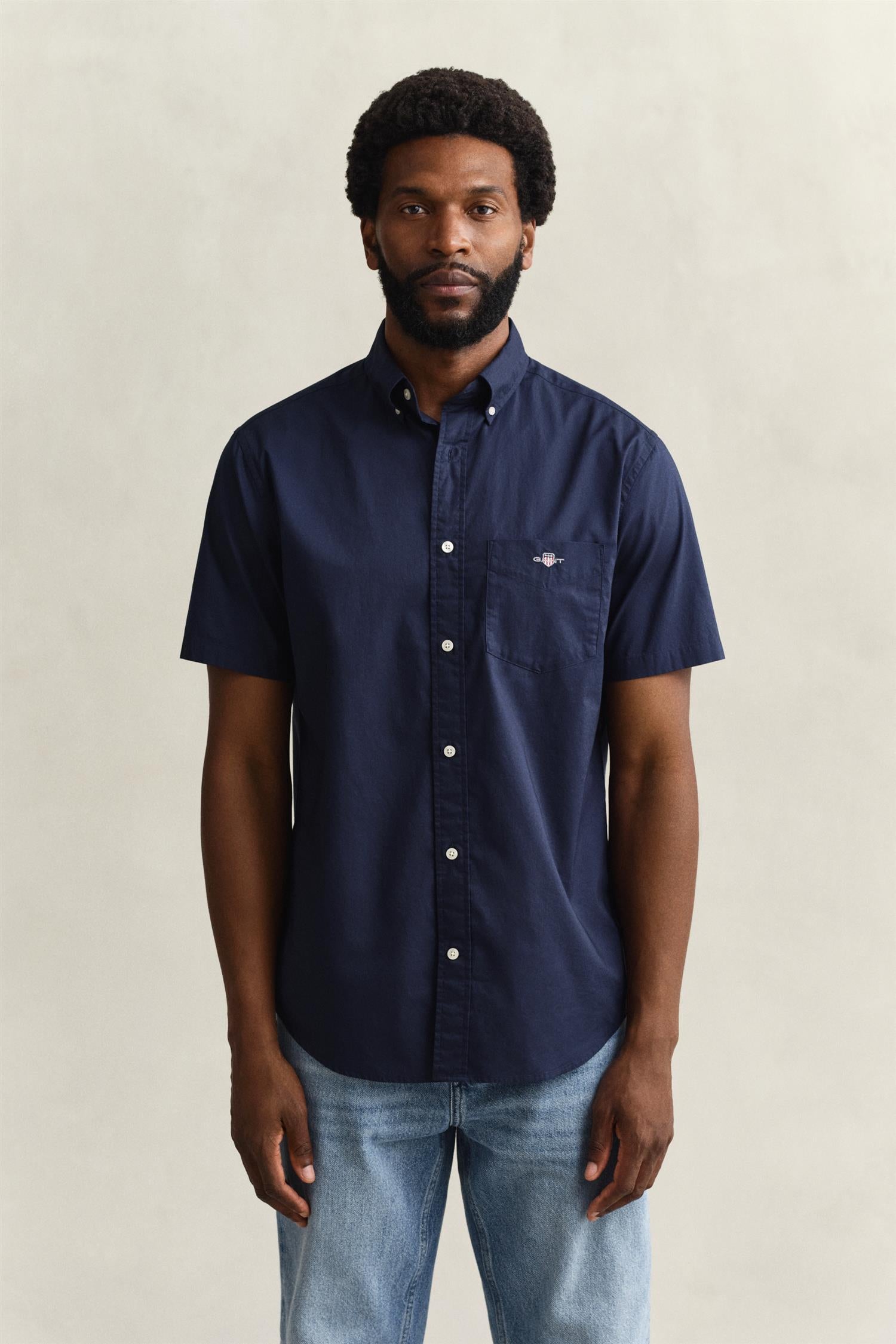 Reg Classic Poplin Ss Shirt Marine