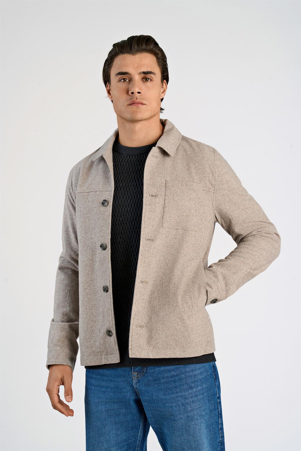 Cropped length overshirtjacket Dk Sand Mel