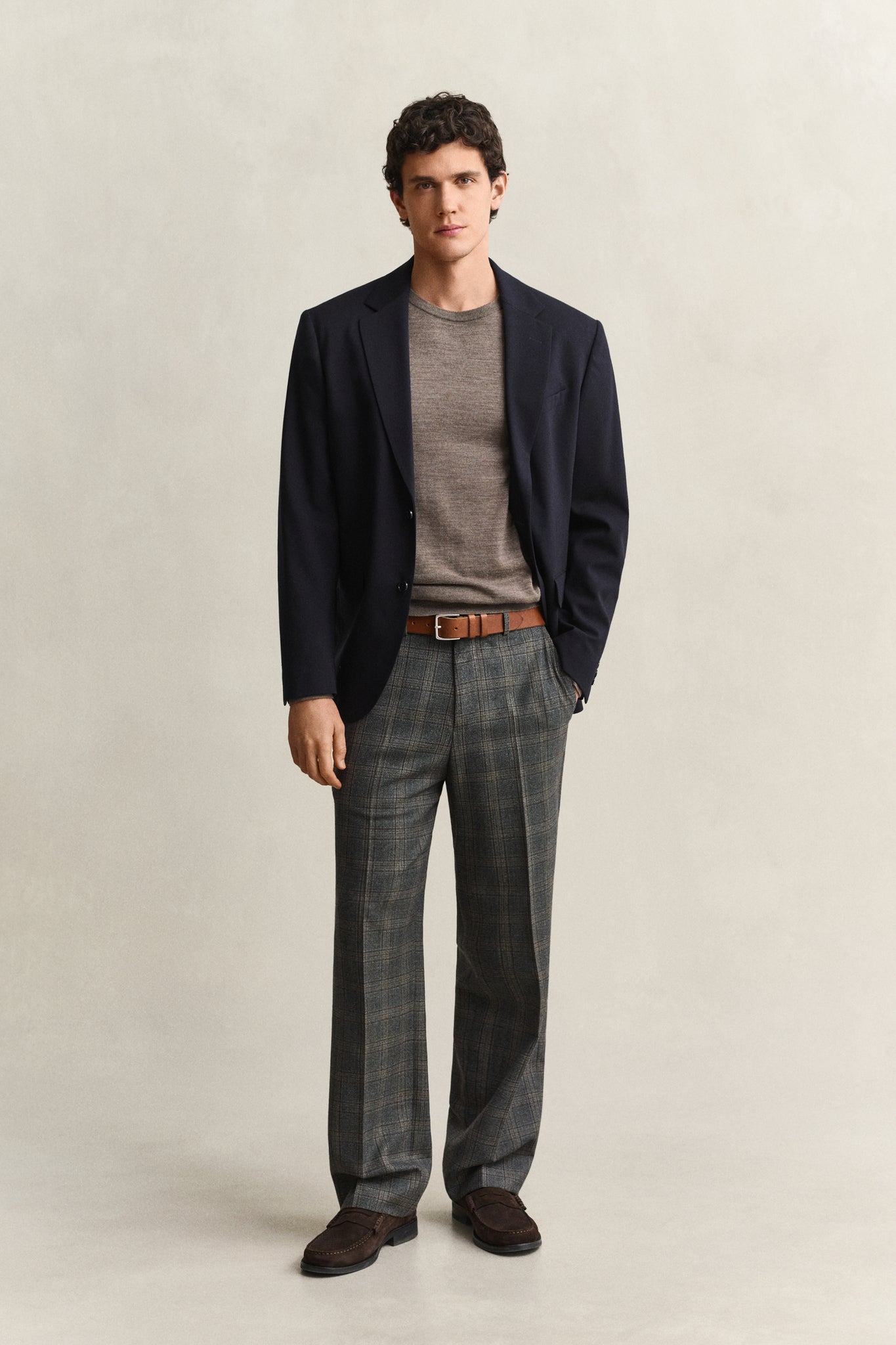 Extrafine Merino Wool C-Neck Dark Hazelnut Melange