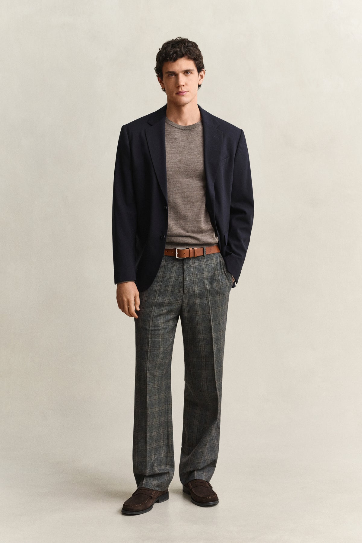 Extrafine Merino Wool C-Neck Dark Hazelnut Melange