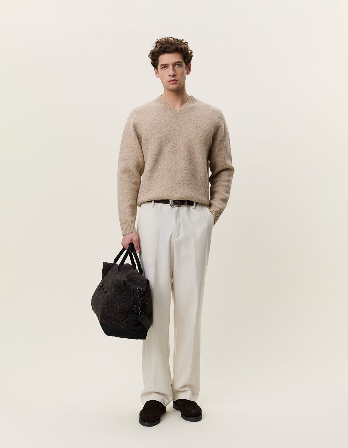 Melange V-Neck Knit Light Sand Melange