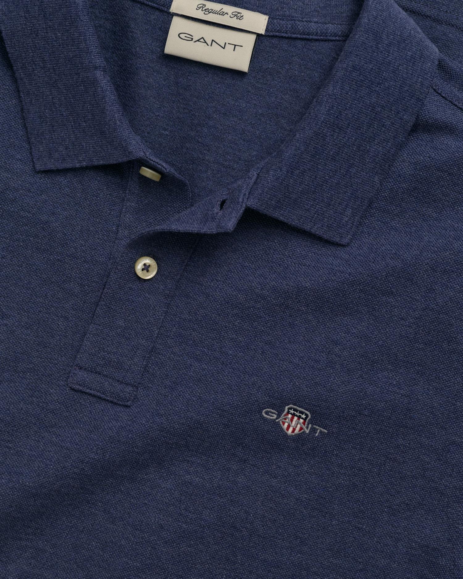 Reg Shield Ss Pique Polo Dk Jeansblue Melange