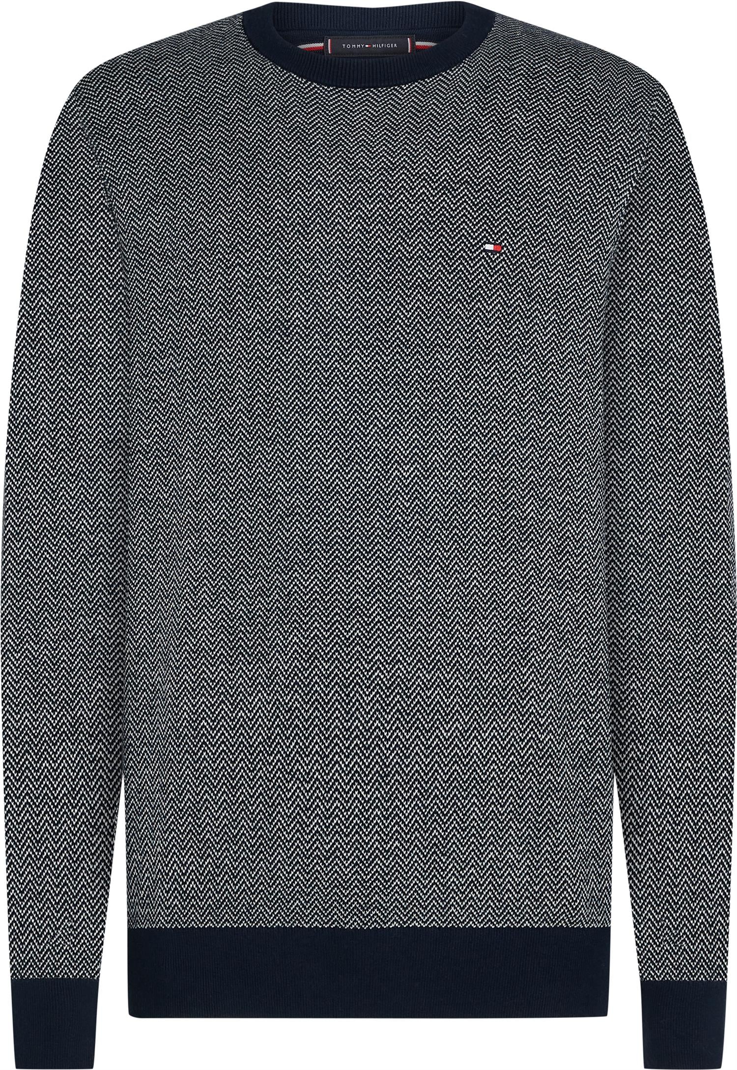 Pima Ctn Cash Herringbone Crew Desert Sky/Ivory Petal