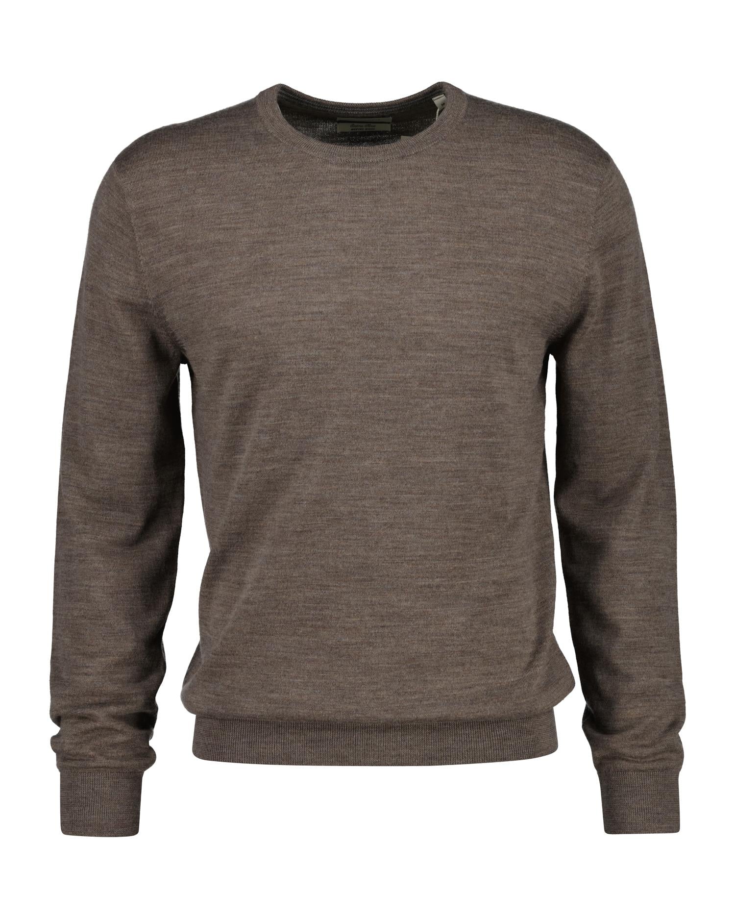 Extrafine Merino Wool C-Neck Dark Hazelnut Melange