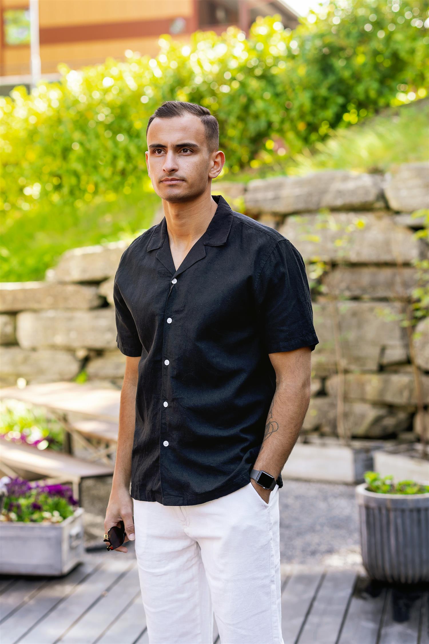 Casual linen blend resort S/S Black