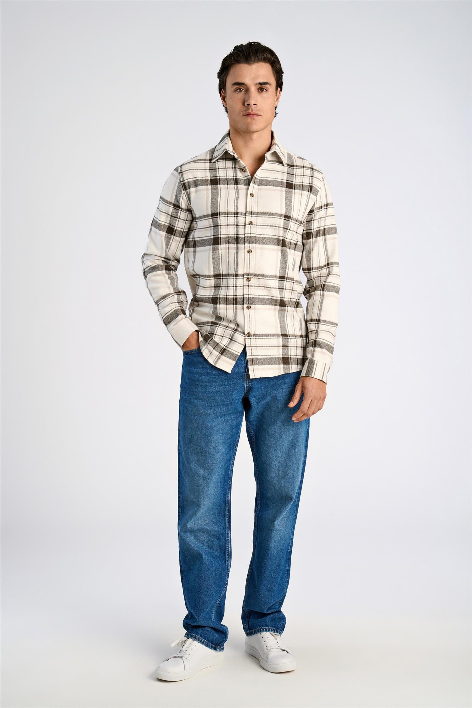 Heavy checked twill shirt L/S Off White