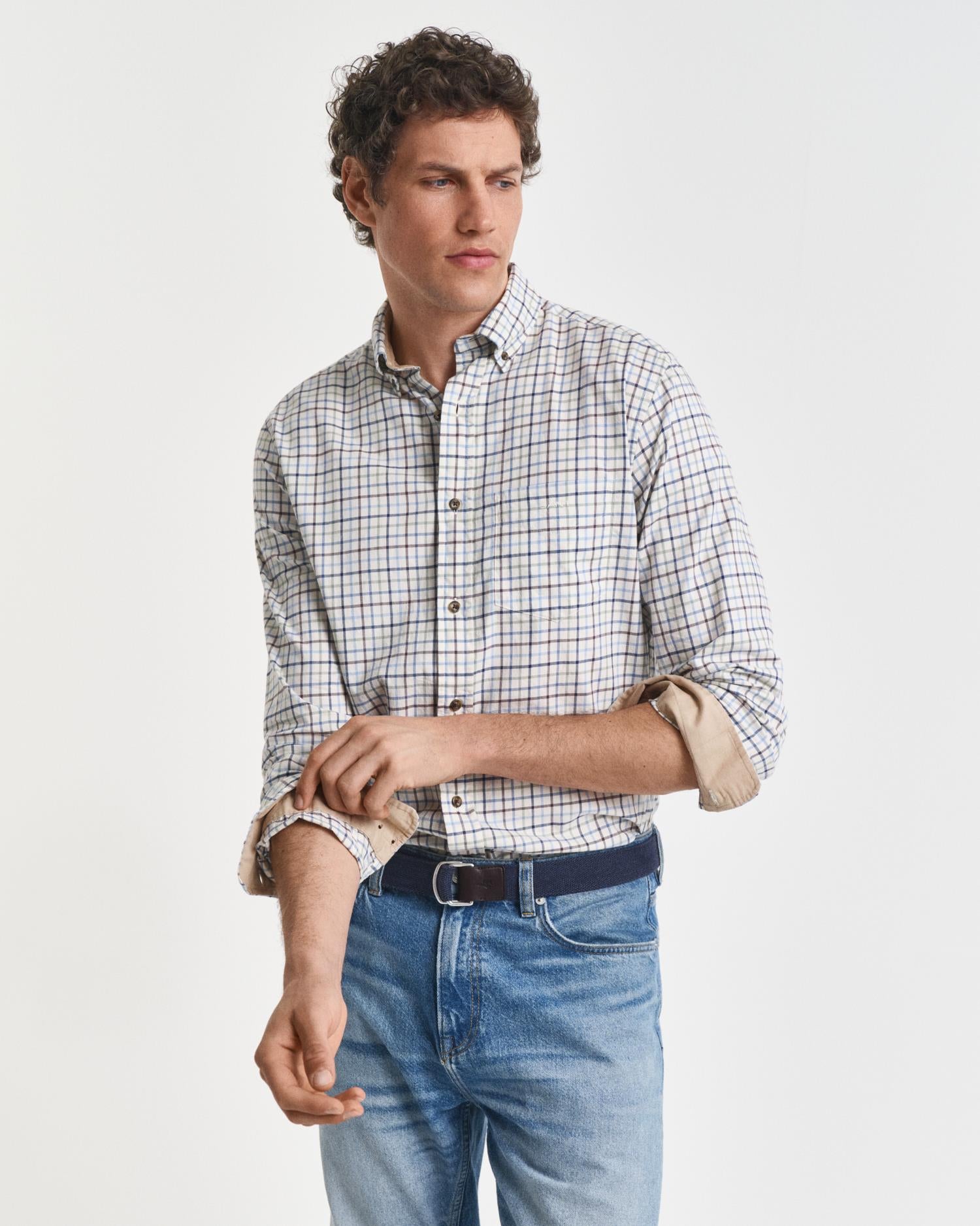Reg Twill Check Shirt Clear Sky