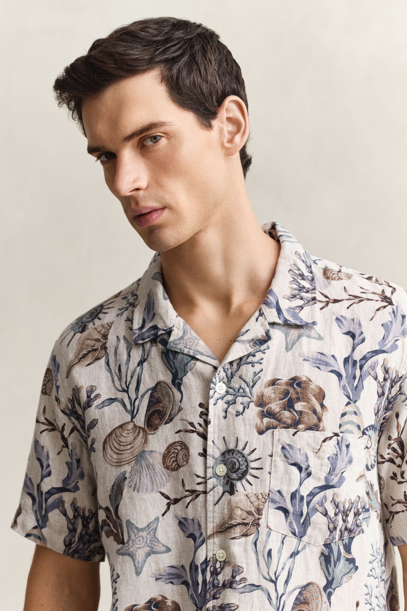 Reg Aop Camp Collar Shirt Oat Beige