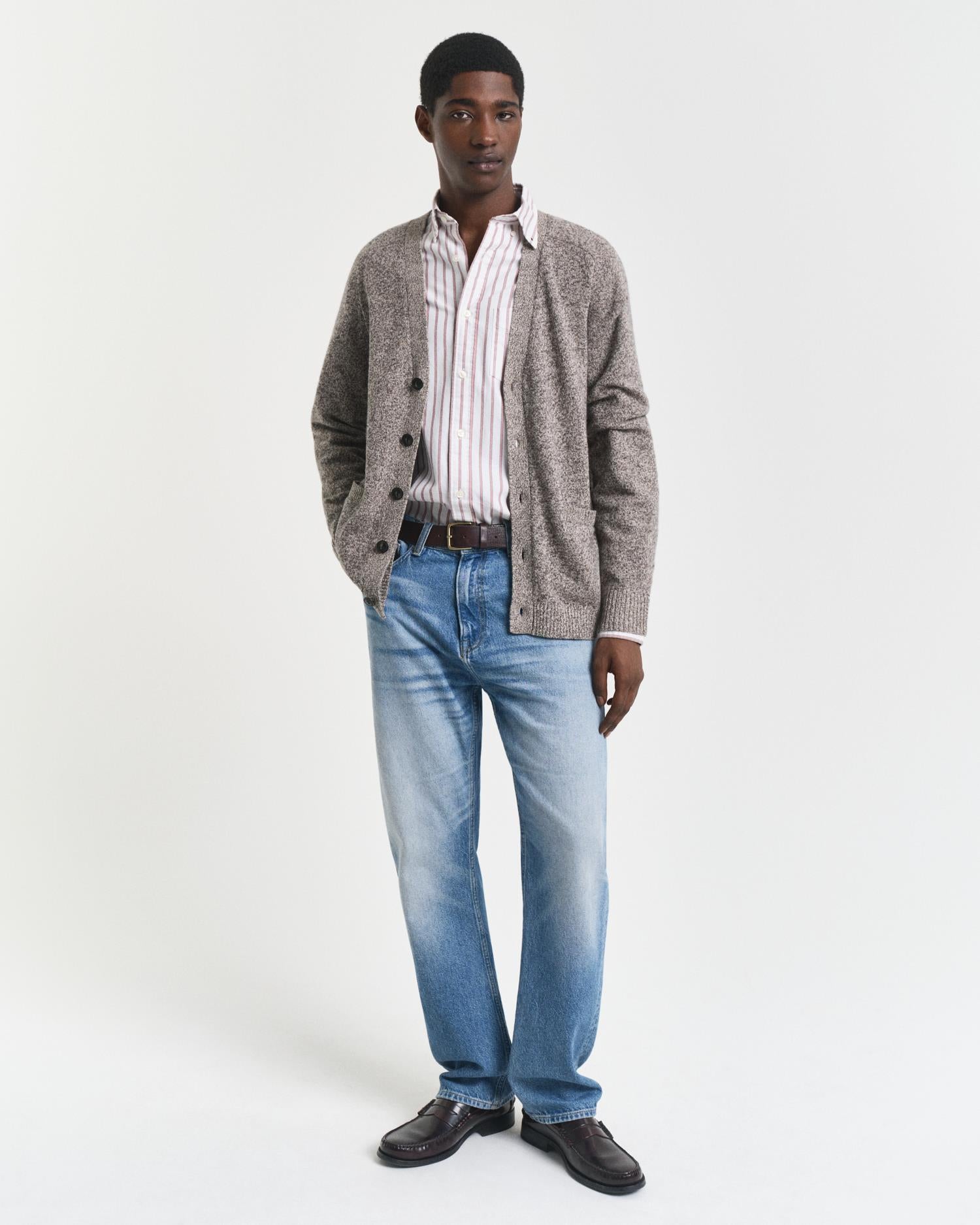 Wool Blend Mouline Cardigan Brown Melange