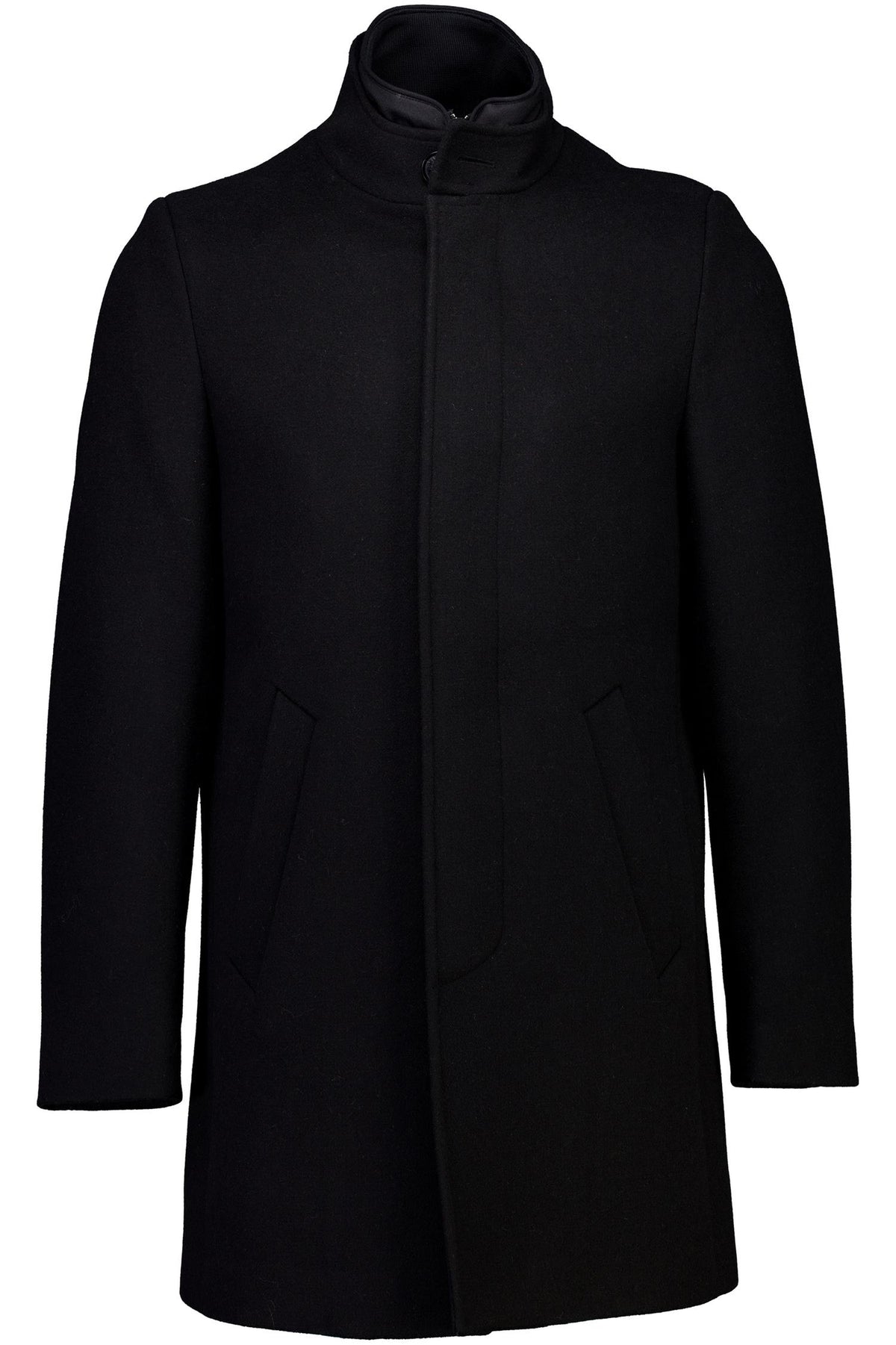 Detachable Collar Wool Coat Black
