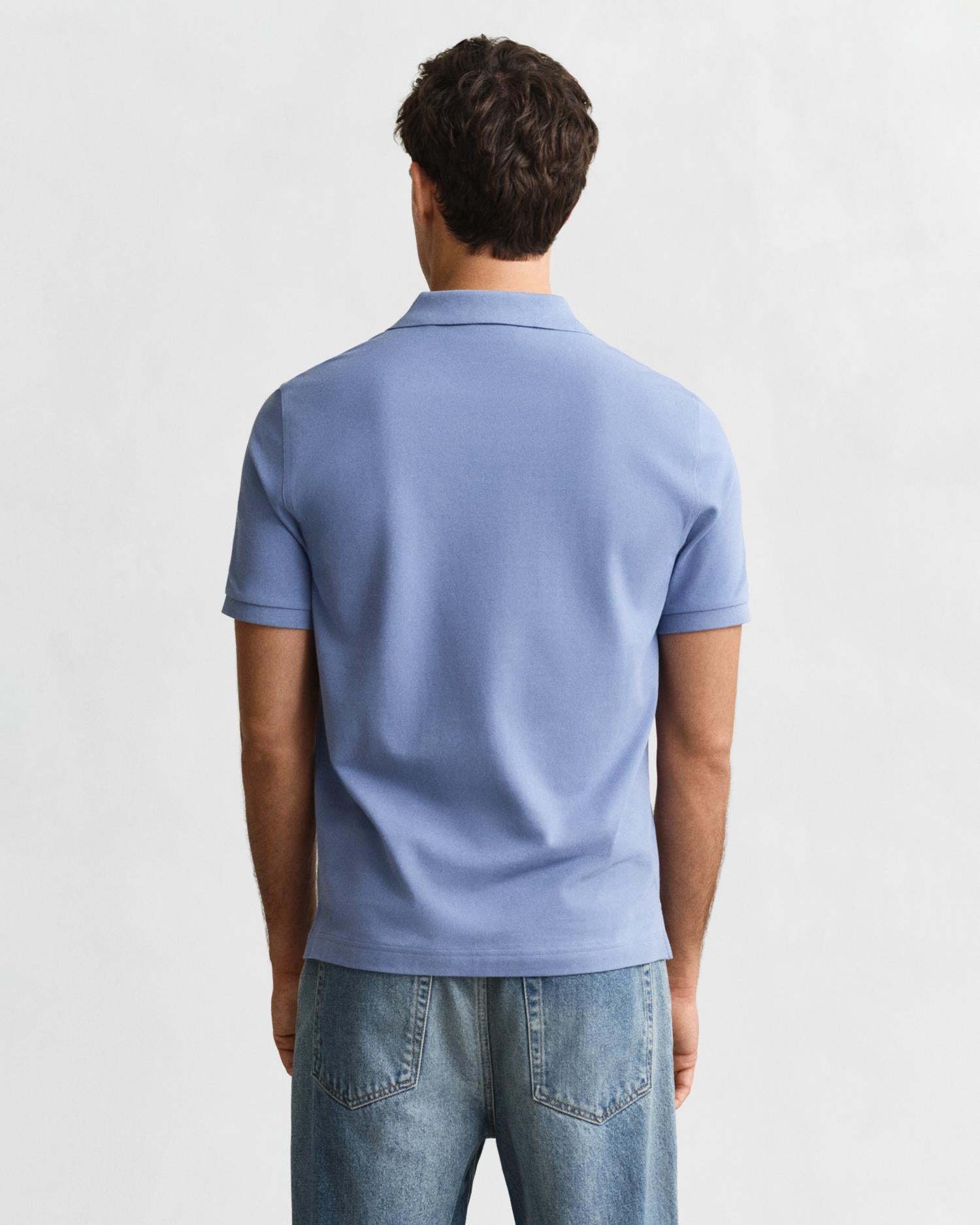 Reg Shield Ss Pique Polo Faded Denim