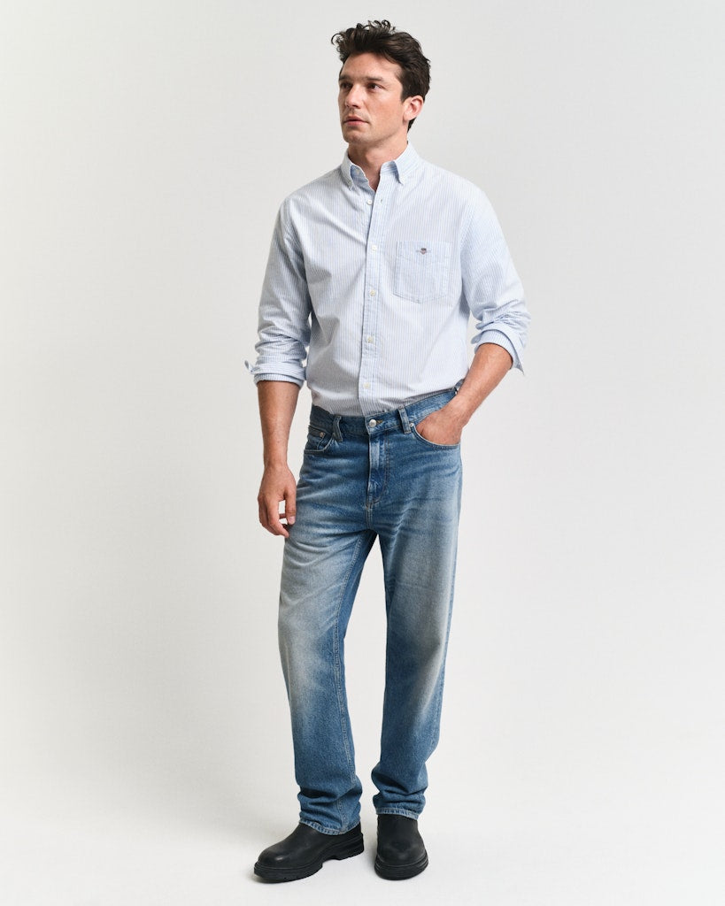 Reg Oxford Banker Stripe Shirt Blue