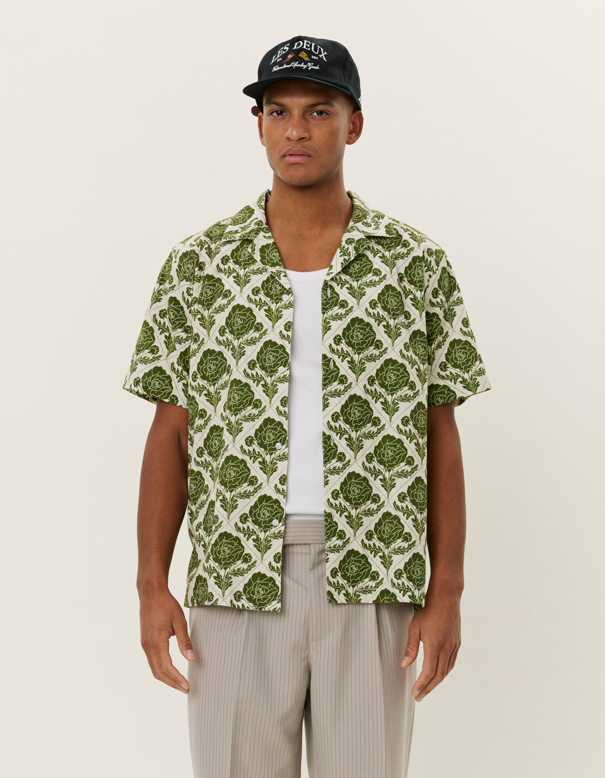 Lesley Flower Tile AOP SS Shirt Vintage Green/Ivory
