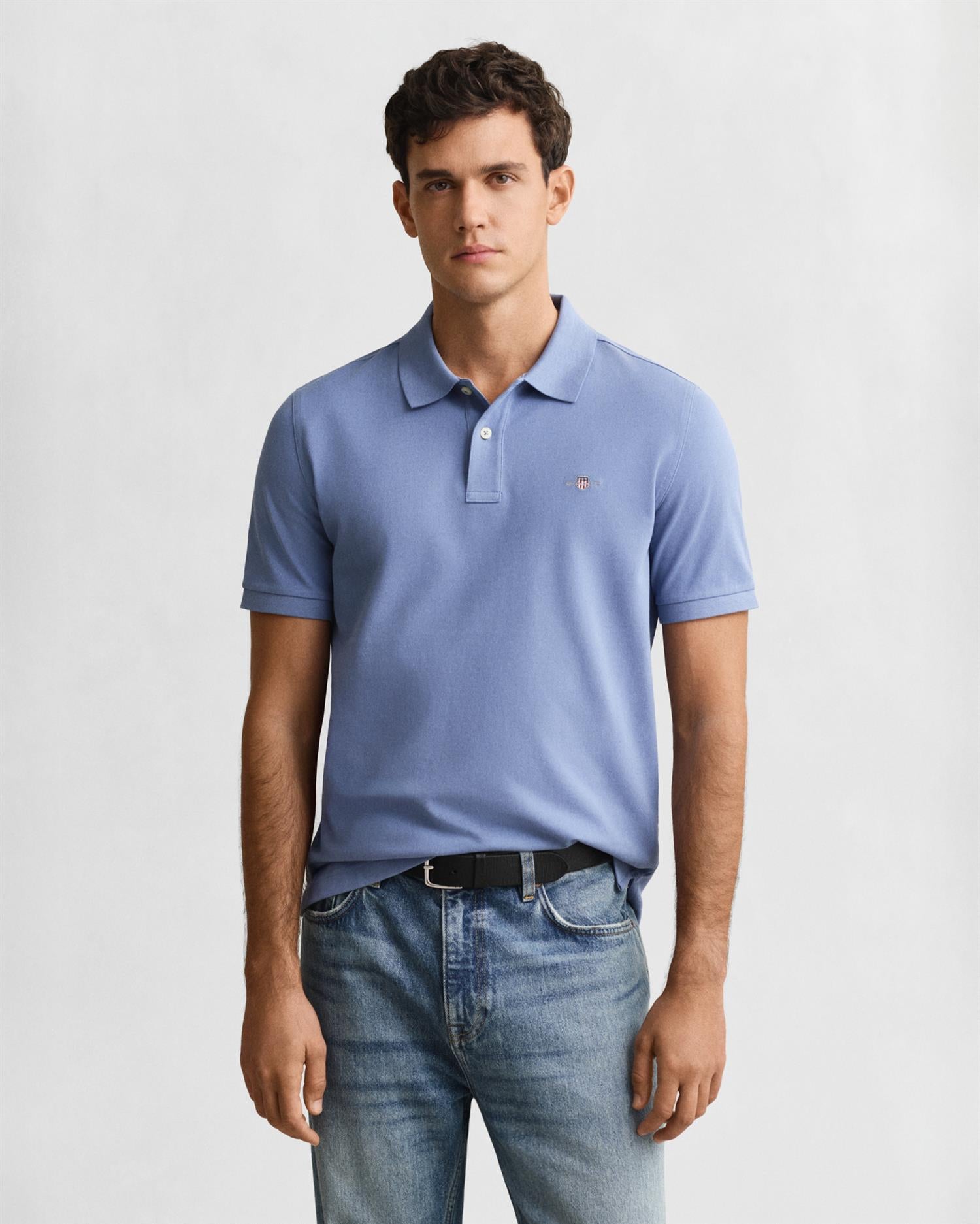 Reg Shield Ss Pique Polo Faded Denim