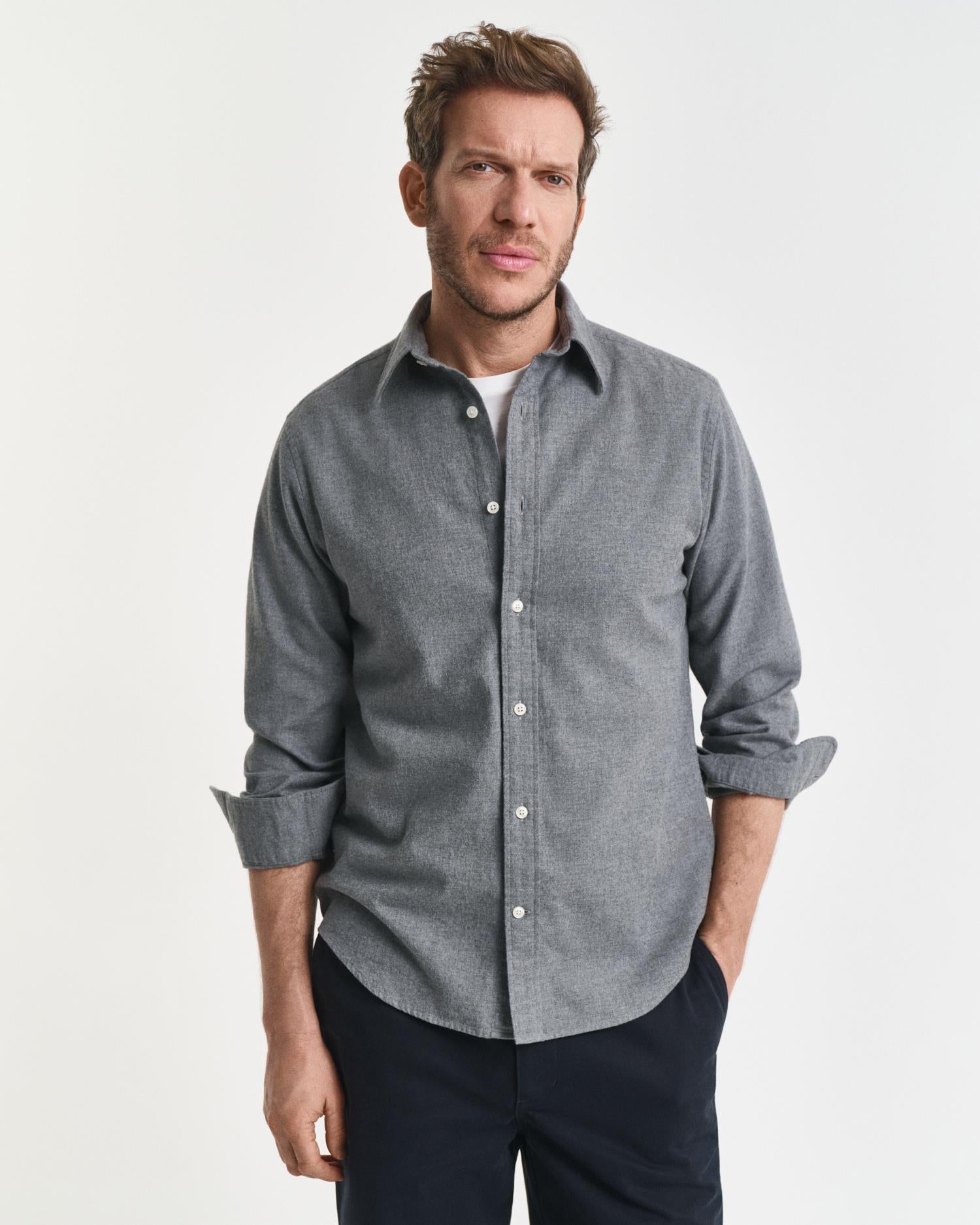 Reg Flannel Melange Shirt Dark Grey Melange