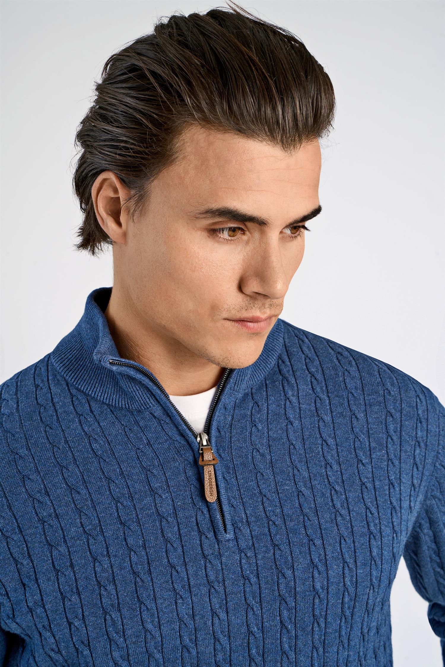 1/2 zip cable knit Blue Sky Mel