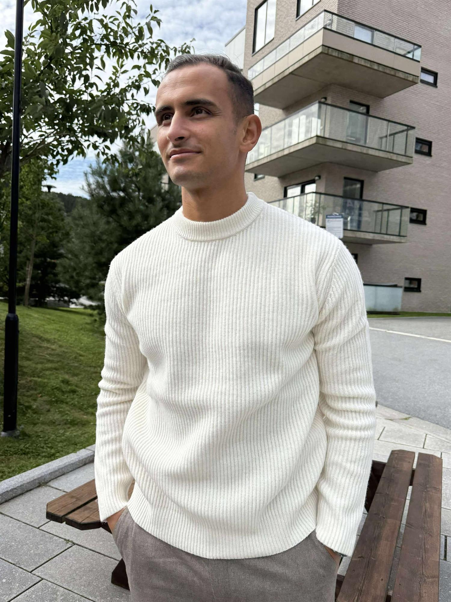 Eddie Wool Rib Crewneck Knit Ivory