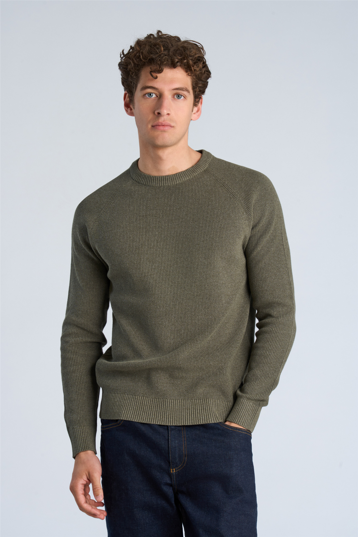 Ribbed L/s O-Neck Knit Army