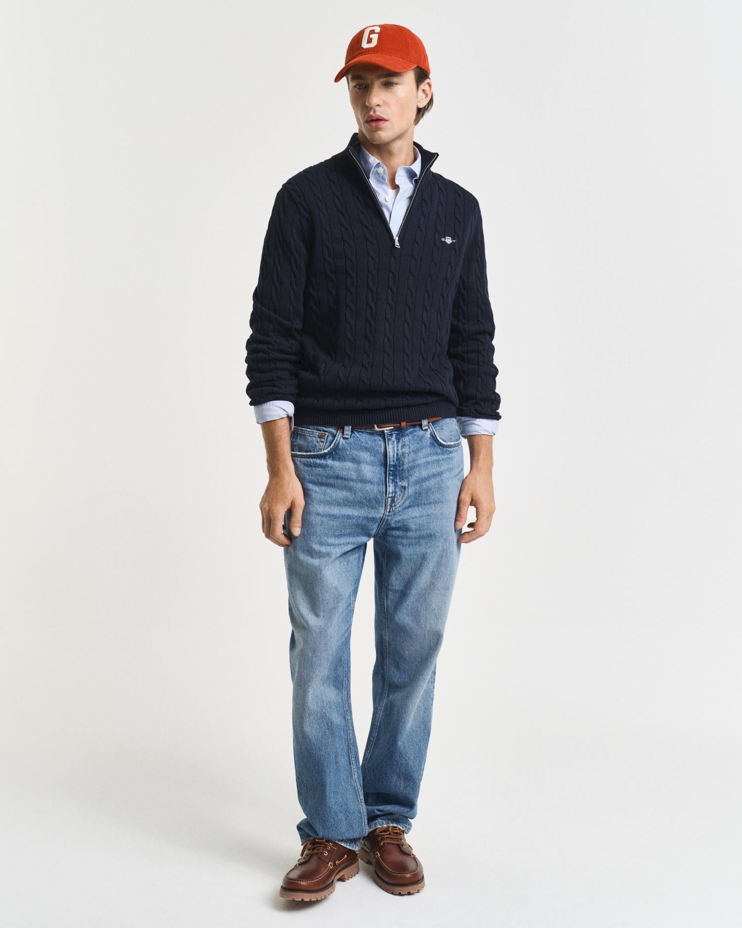 Cotton Cable Half Zip Evening Blue