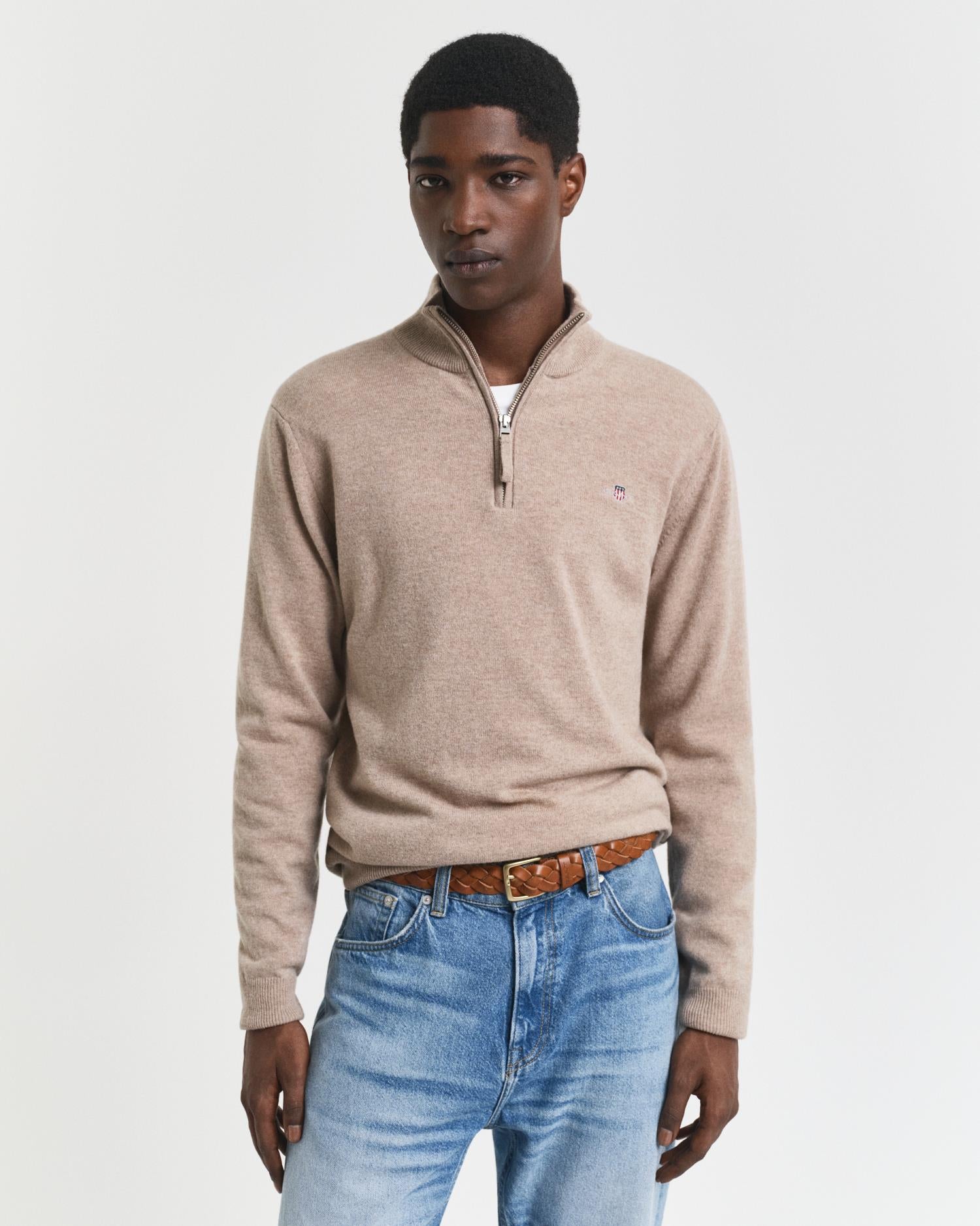 Lammeullsgenser Med Half-Zip Dk Sand Melange