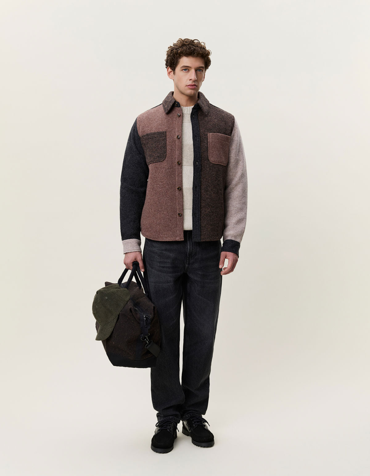 Wool Colourblock Overshirt Molé Brown